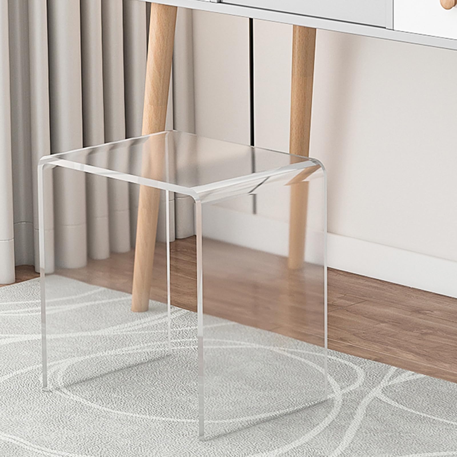 Clear Acrylic U Shaped End Table, Transparent Perspex Plastic Shower Stool, Stylish Modern Coffee Table with Rounded Edges, Waterproof Shower Bench for Small Spaces Bedroom, Living Room (40*29*42cm)