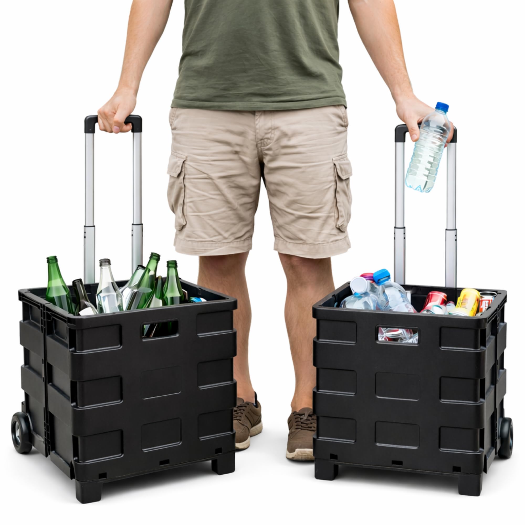 Pack de 2 Caja Plegable con Ruedas Multiusos | Carrito Compra Resistente 25kg | Cesta con Ruedas para uso Camping o Reciclaje | Ocupa poco espacio
