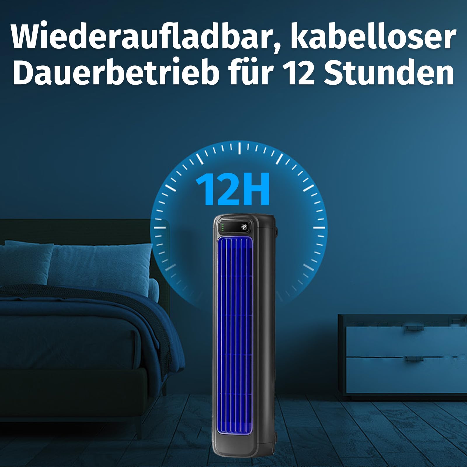 Festberg Cooling Ace Kabelloser Bladeless Turmventilator 3 Geschwindigkeiten Leiser Tischventilator Schlafzimmer
