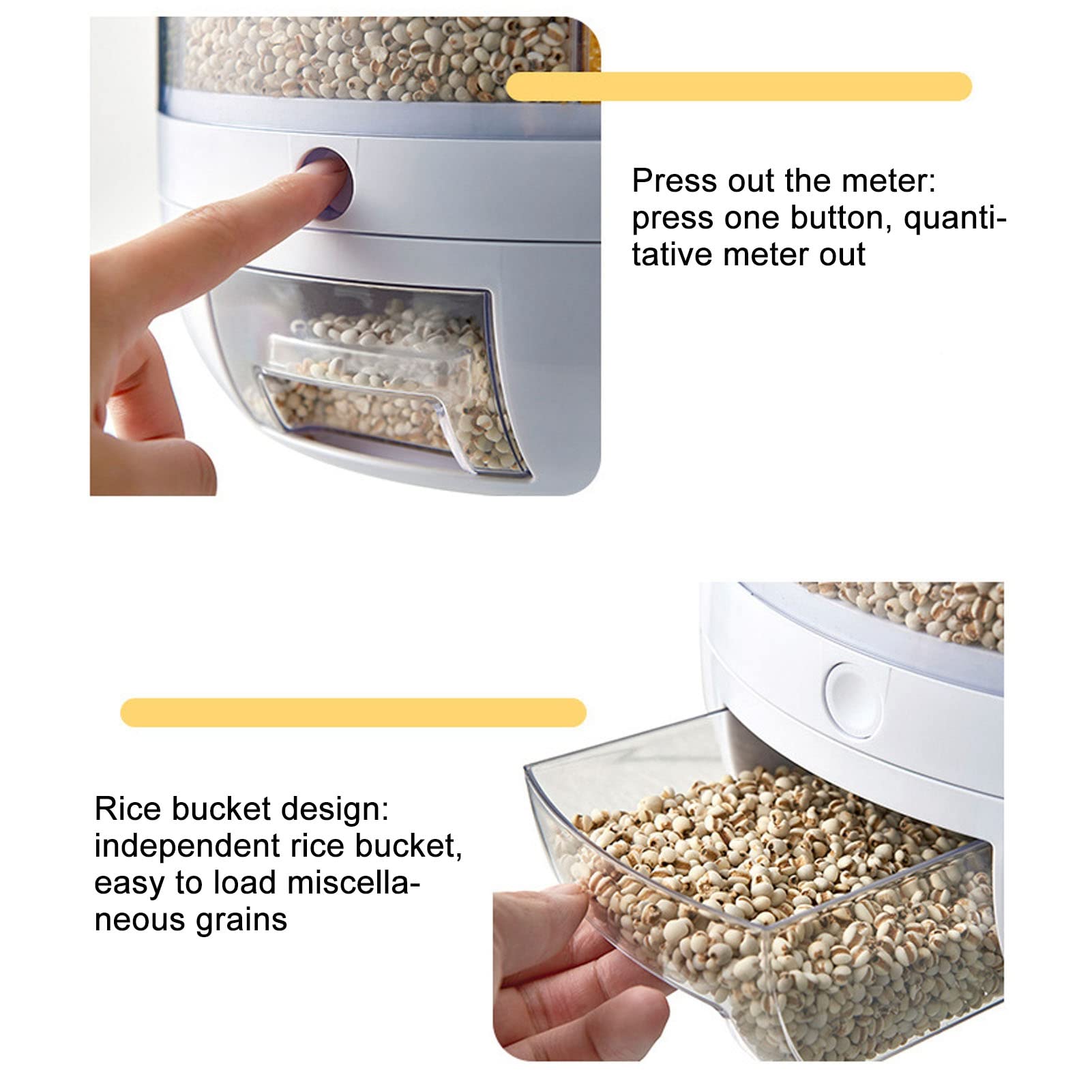 Contenitore per la Conservazione di Riso e Cereali a 6 Griglie, Distributore di Alimenti Secchi Rotanti a 360 ° Contenitore per la Conservazione degli Alimenti per Cereali Secchio (5 kg)