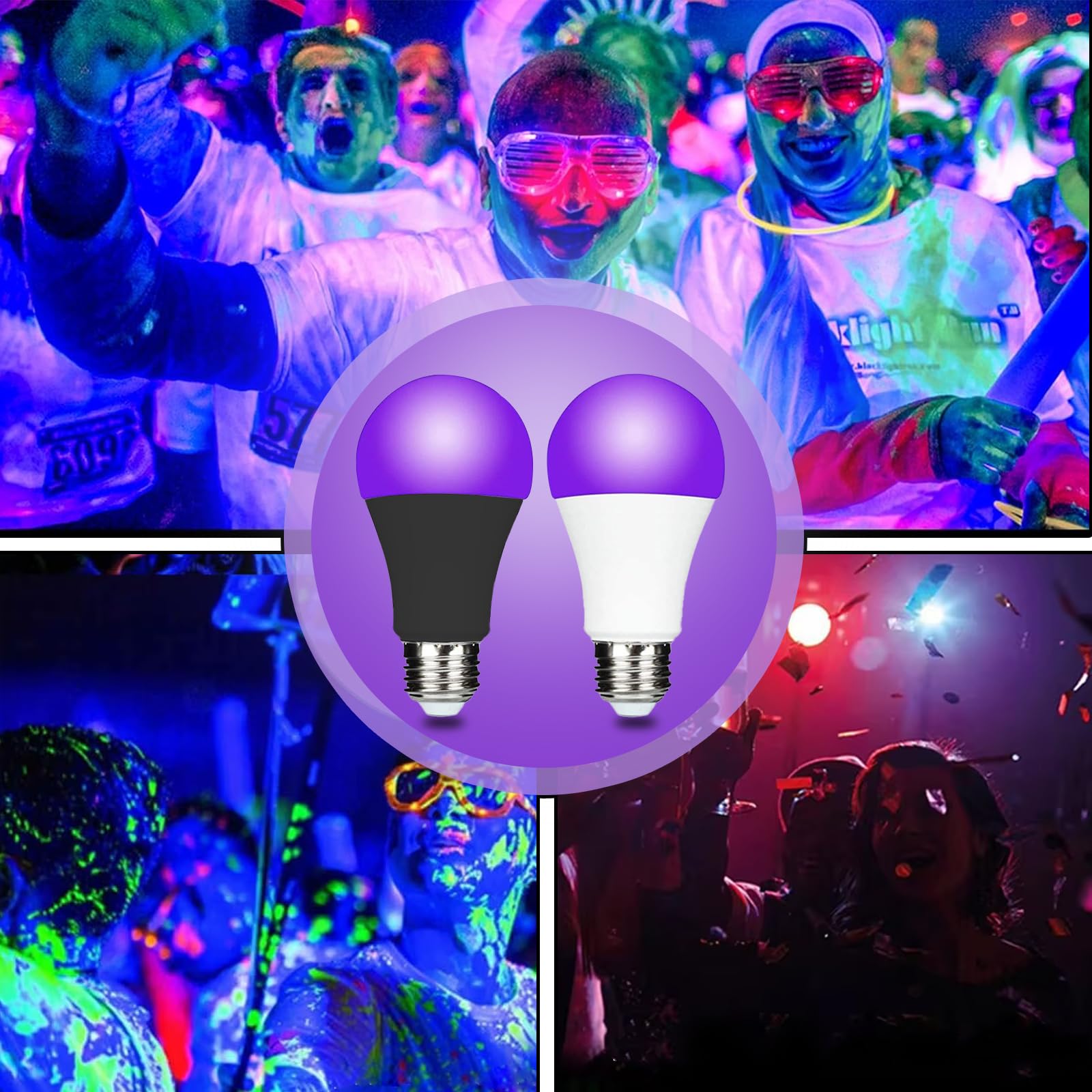 Żarówka UV z czarnym światłem, E27, 10 W, czarna żarówka, 385-400 nm UVA, oświetlenie UV na imprezę Halloween, do piwnicy, dyskoteki, klubu (2 sztuki białe)