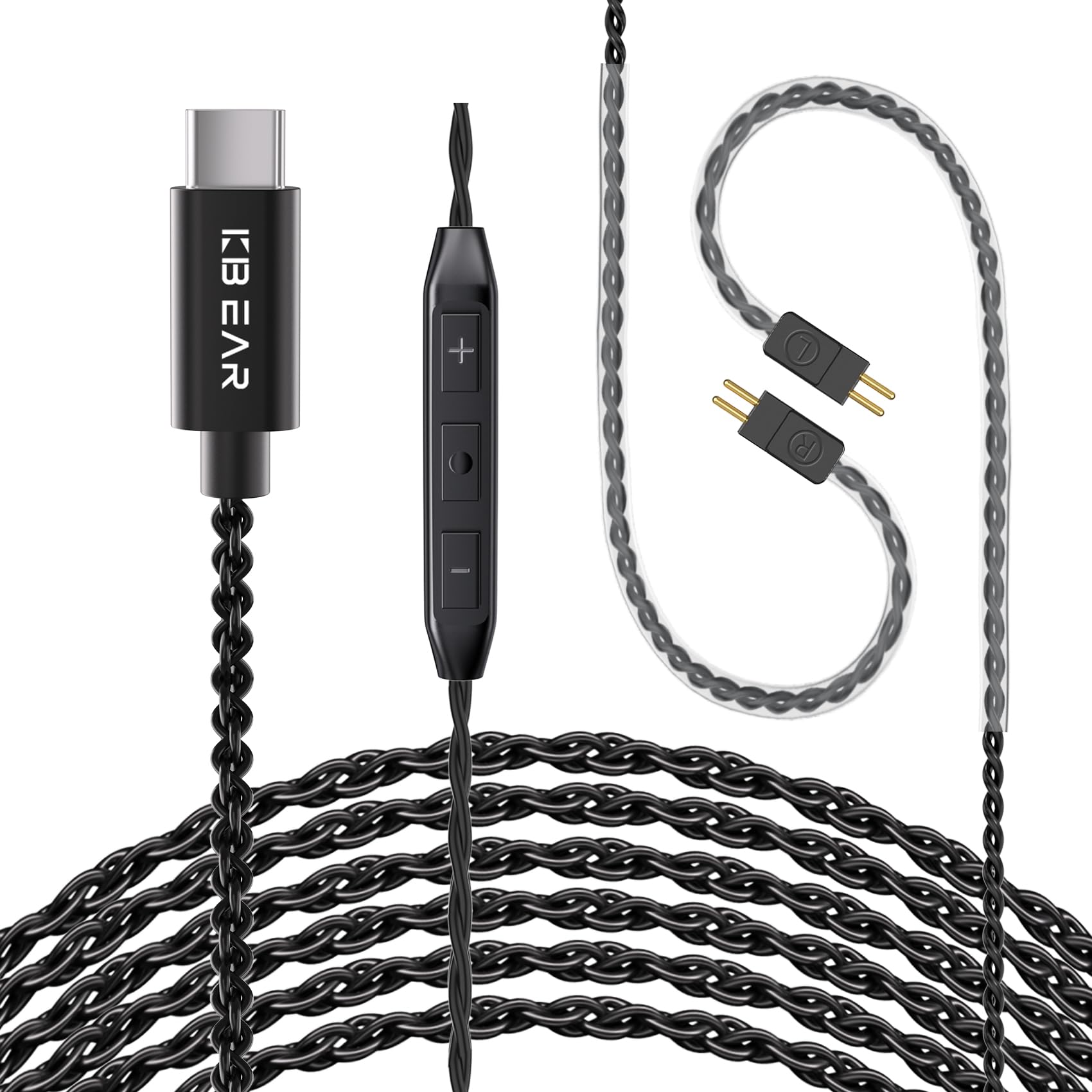 KZ ZST IEM Cable, 2 Meter Type-C USB C Earbuds Cable, KBEAR CX01 OFC in Ear Monitor Headphone Cords for ZS12 PRO X, ZSN PRO X, EDX PRO, ZAR, ZA12, Castor, ZAS, PRX, CCA CRA (2Pins with Mic, Black, 2m)