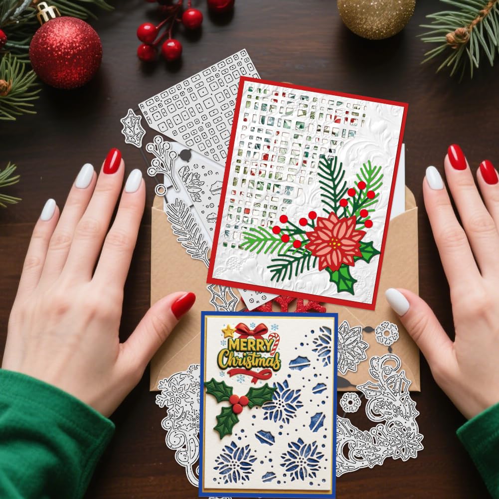 UNICRAFTALE 2pcs Christmas Elements Metal Cutting Dies Reusable Christmas Corners Embossing Cut Stencils Background Stencils Dies for DIY Card Making Crafts Scrapbooking Christmas Day Decoration - Image 2