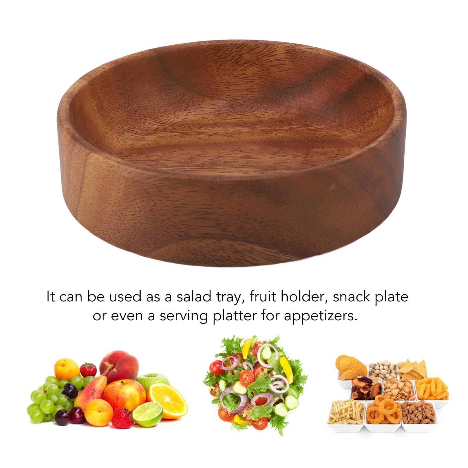 Ensaladera de madera extra grande – Versátil cuenco redondo para servir frutas y aperitivos para encimera de cocina, ideal para ensaladas, postres y exhibición de frutas, perfecto para entretenimiento