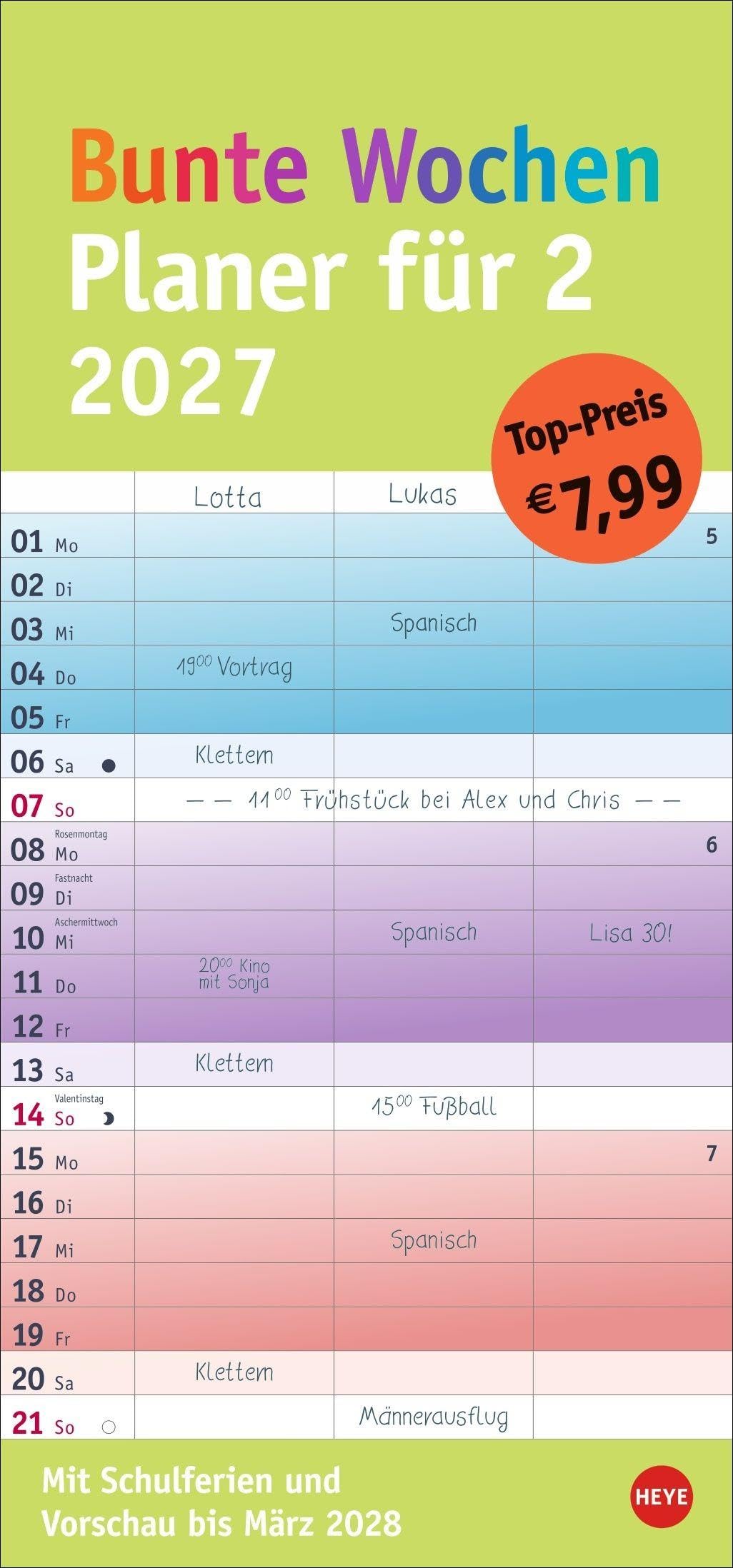 Heye Bunte Wochen Planer für 2 2027 Wandkalender