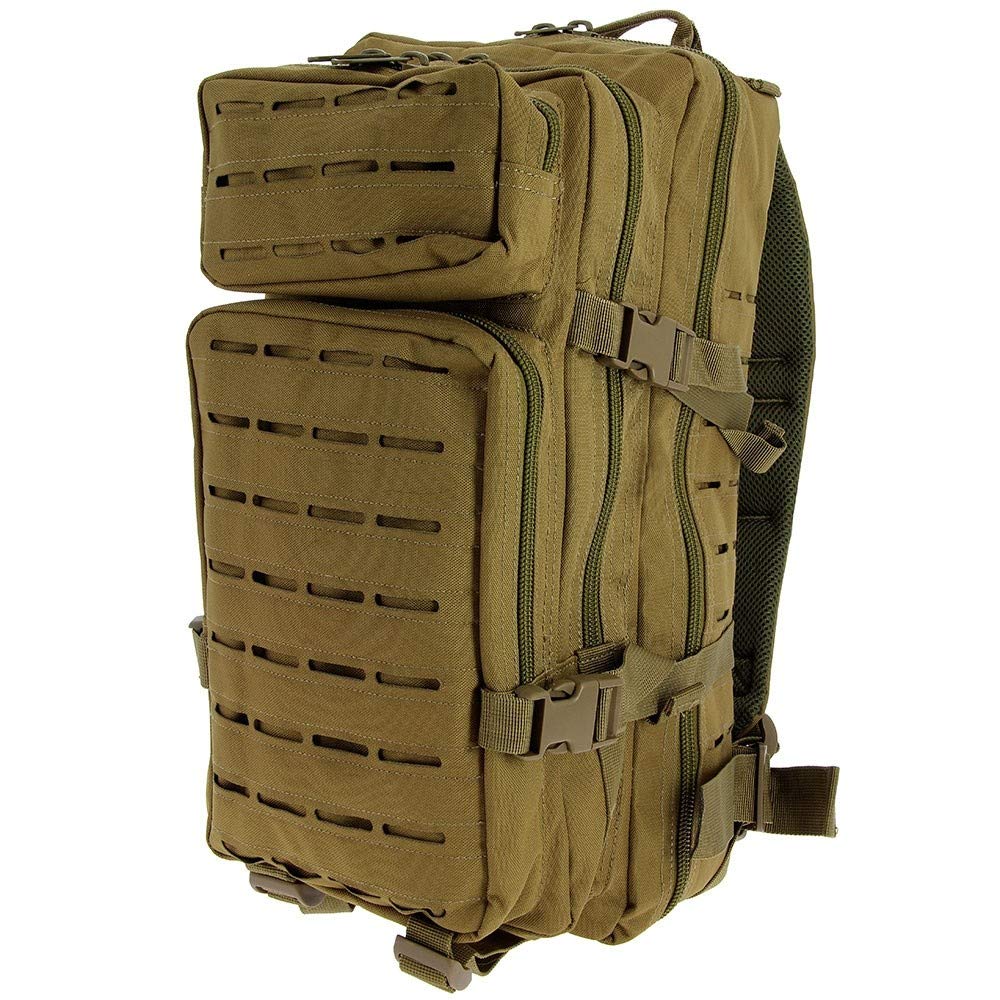 GOLAN™ 36L Assault Backpack Tactical Rucksack Laser Cut Molle Camping Travel Bag (Pick a Colour) (Khaki)