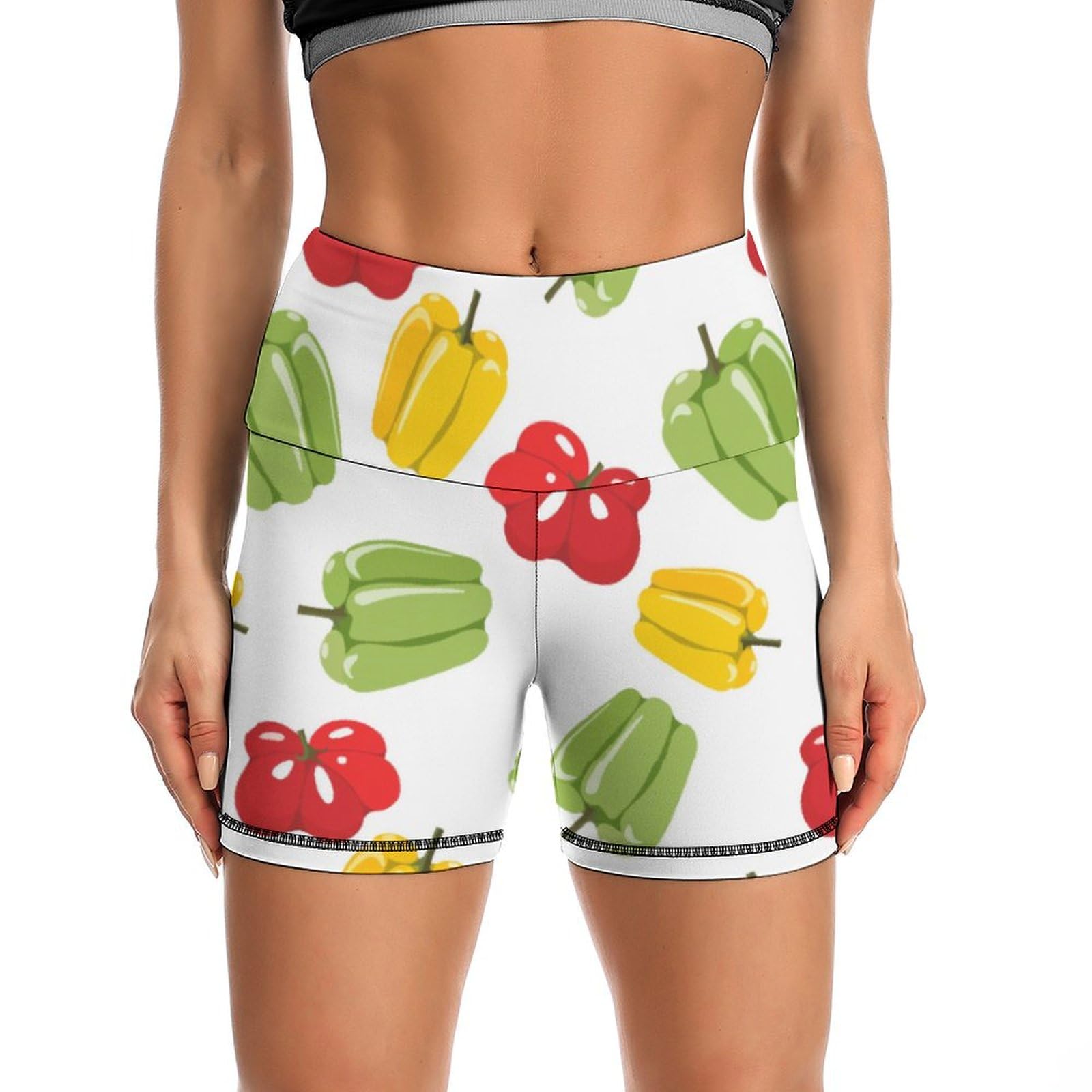Watercolor Bell Pepper Pattern High Waist Yoga Shorts for Women Athletic Shorts Leggings Running Pants
