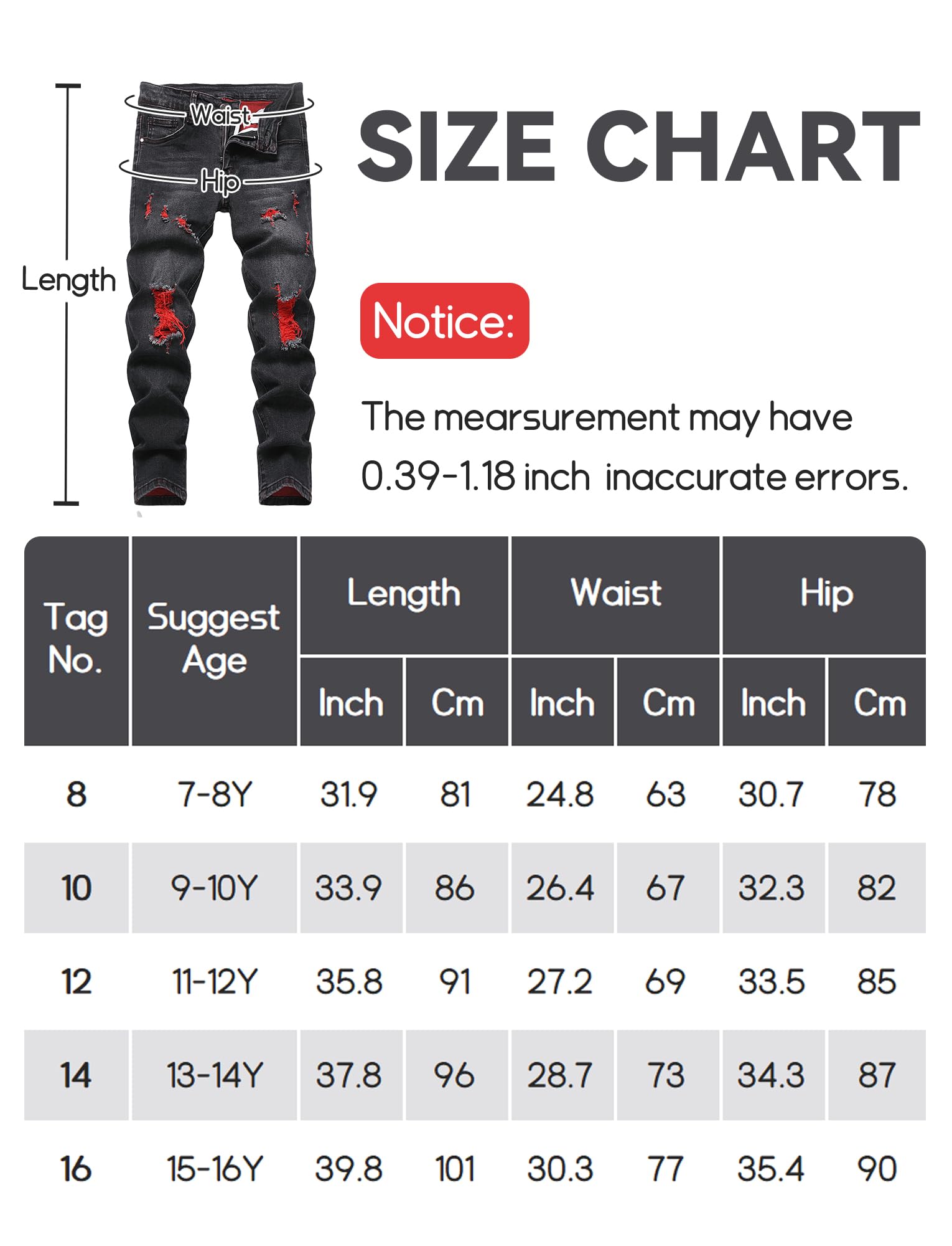 FEOYA Kids Jean Slim Fit prążkowane spodnie dla nastolatków skinny denim, chłopięce spodnie dżinsowe, podarte, elastyczne, dla dzieci, na wiosnę, z gumowym ściągaczem, długie z otworami, 7-16 lat