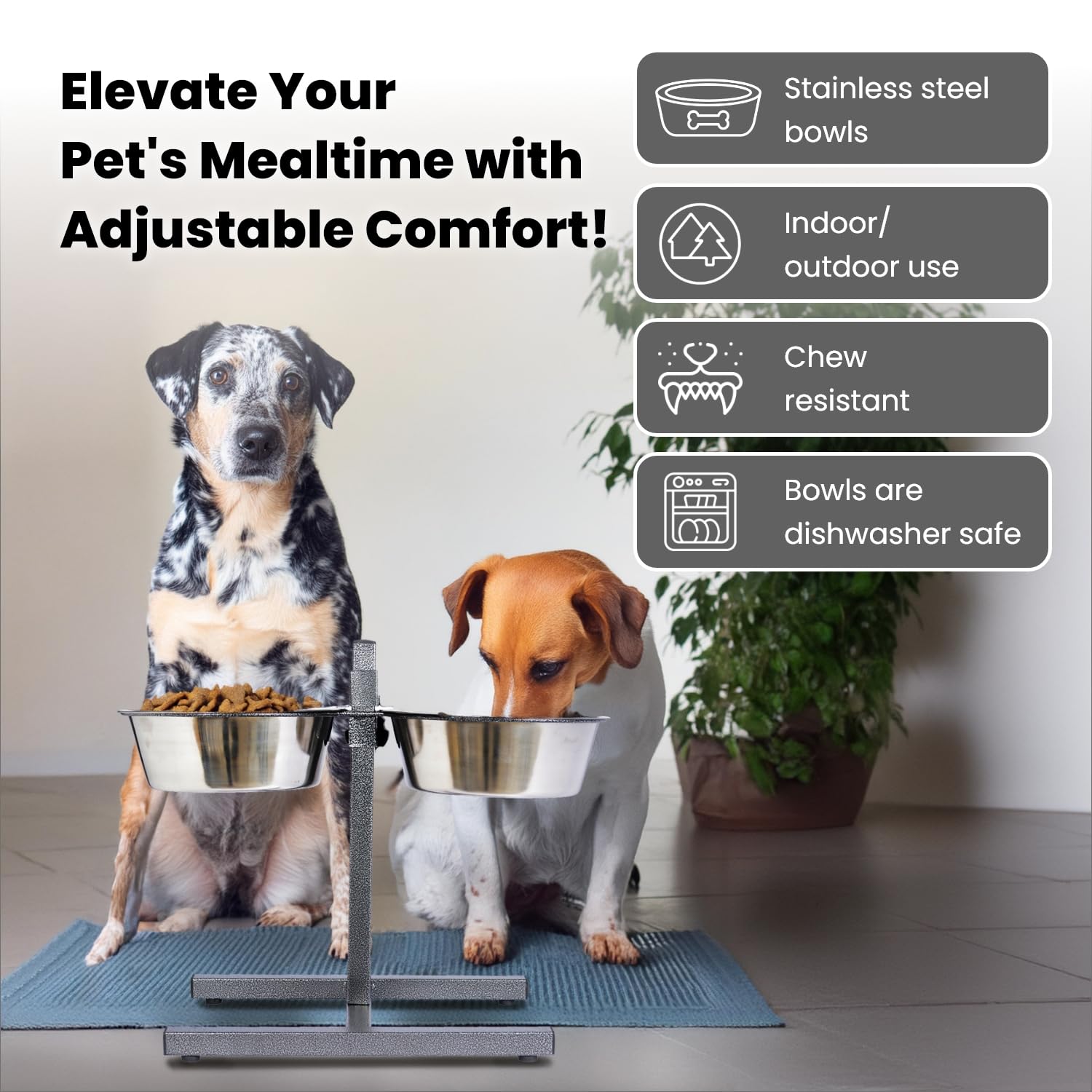 Iconic Pet Comedor Doble Ajustable de Acero Inoxidable para Mascotas de 12 Tazas, 96 onzas