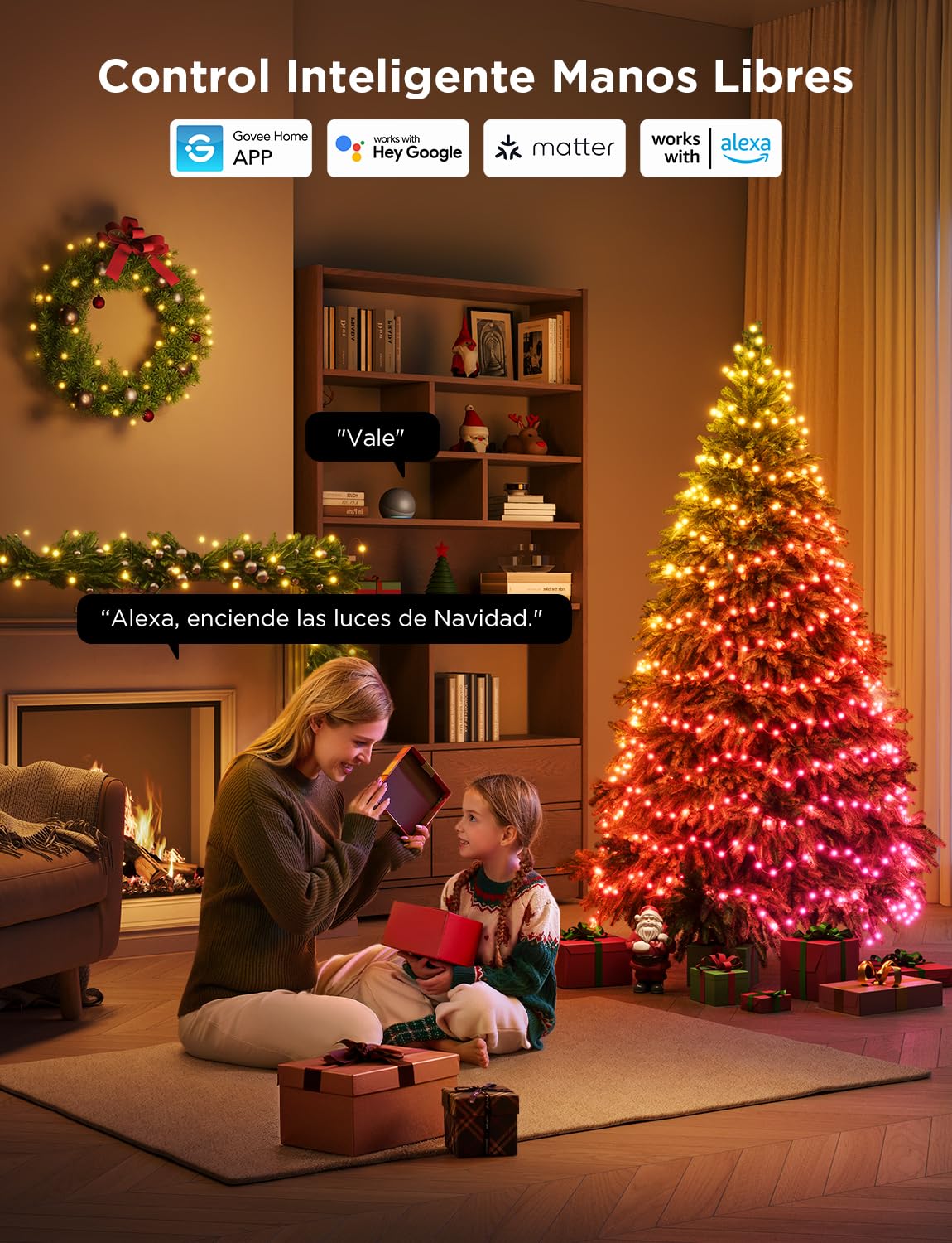 Govee RGBWIC Luces Árbol Navidad 30m, Compatible Alexa, Cables Verdes | 300 LEDs, 130+ Escenas, Interior/Exterior, Compatible Matter, Mapeo de Formas y AIGC, Decoración para Navidad y Halloween