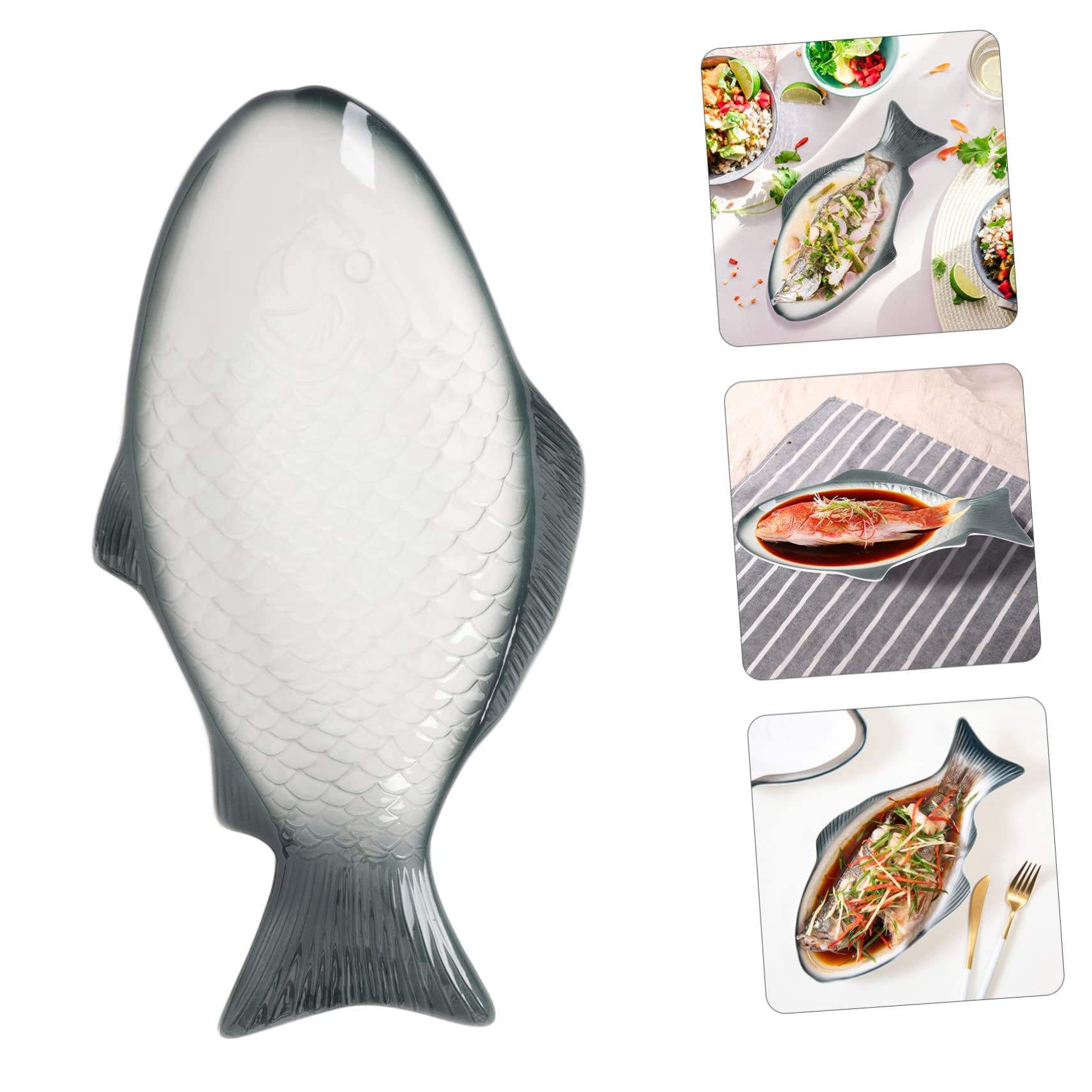 Mikinona Piatto a Forma di Pesce in Ceramica per Pesce e Frutti di Mare | Vassoio per Cottura al Vapore, per Antipasti e Portata da Tavola, Oggetto Regalo per Inaugurazione