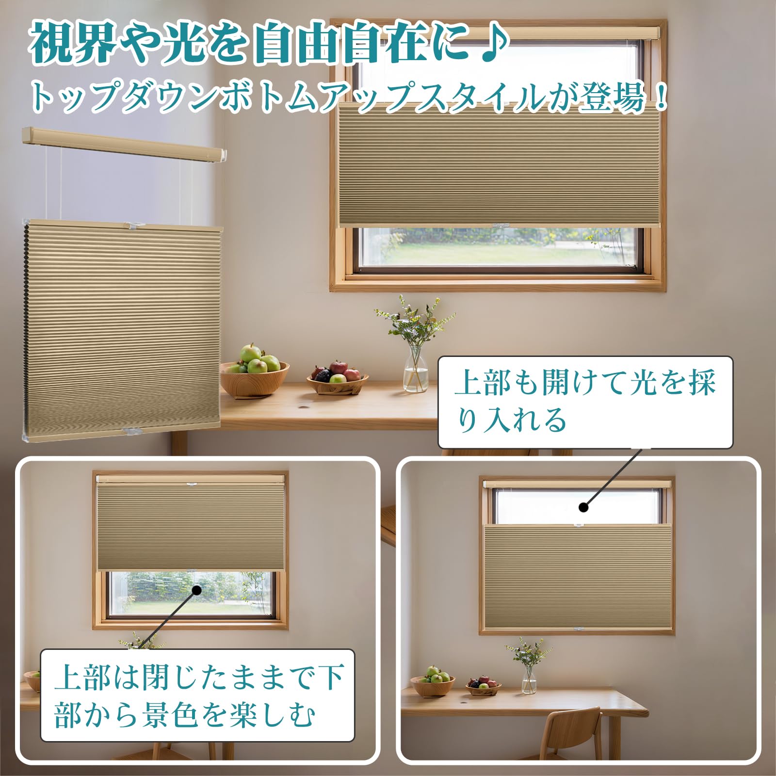 Amazon｜Adliy 上下開閉ハニカムシェード 突っ張り式 ハニカム