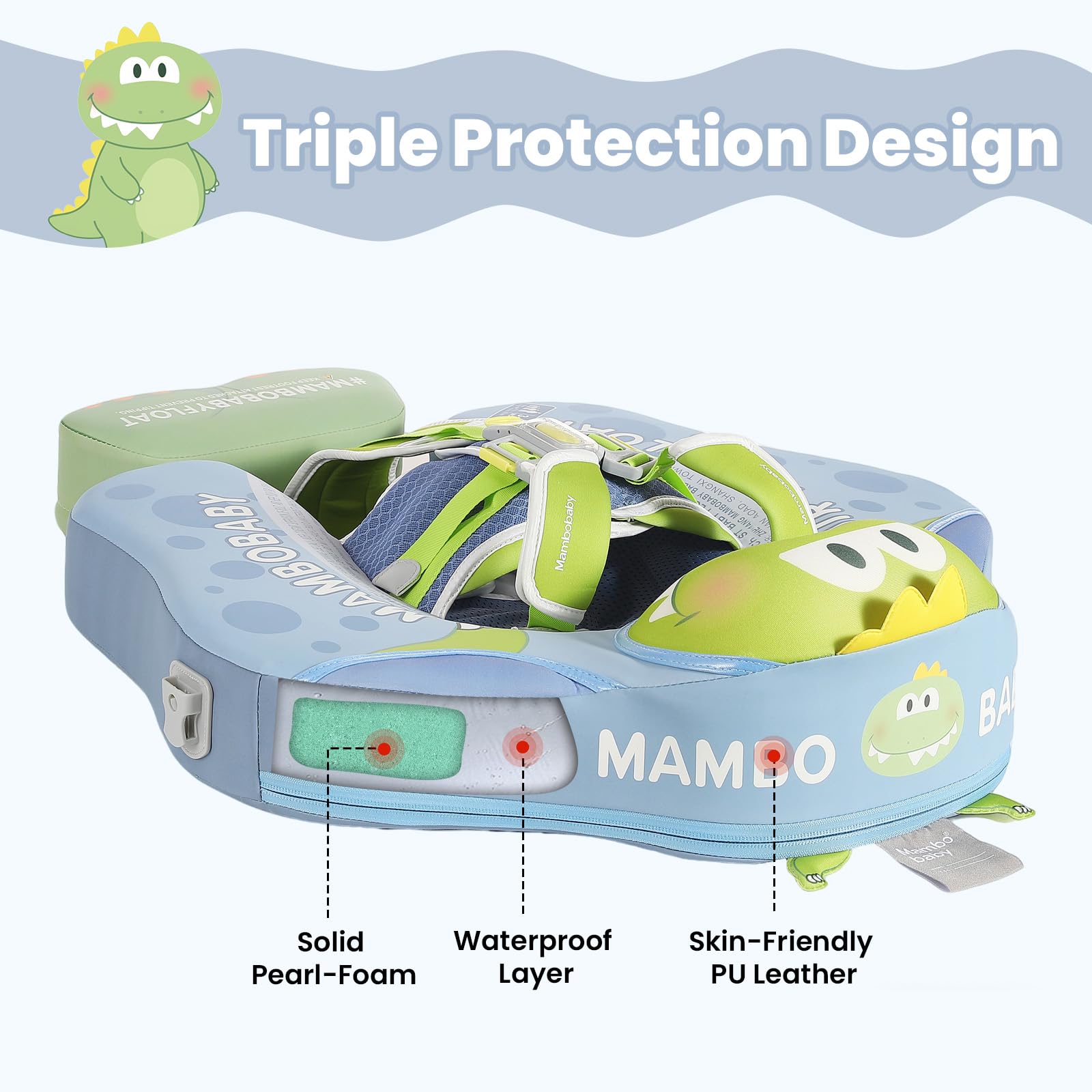 Mambobaby No-Flip Baby Pool Float with Canopy & Tail Non-Inflatable Swim Float for Infants Pearl-Foam - Image 4