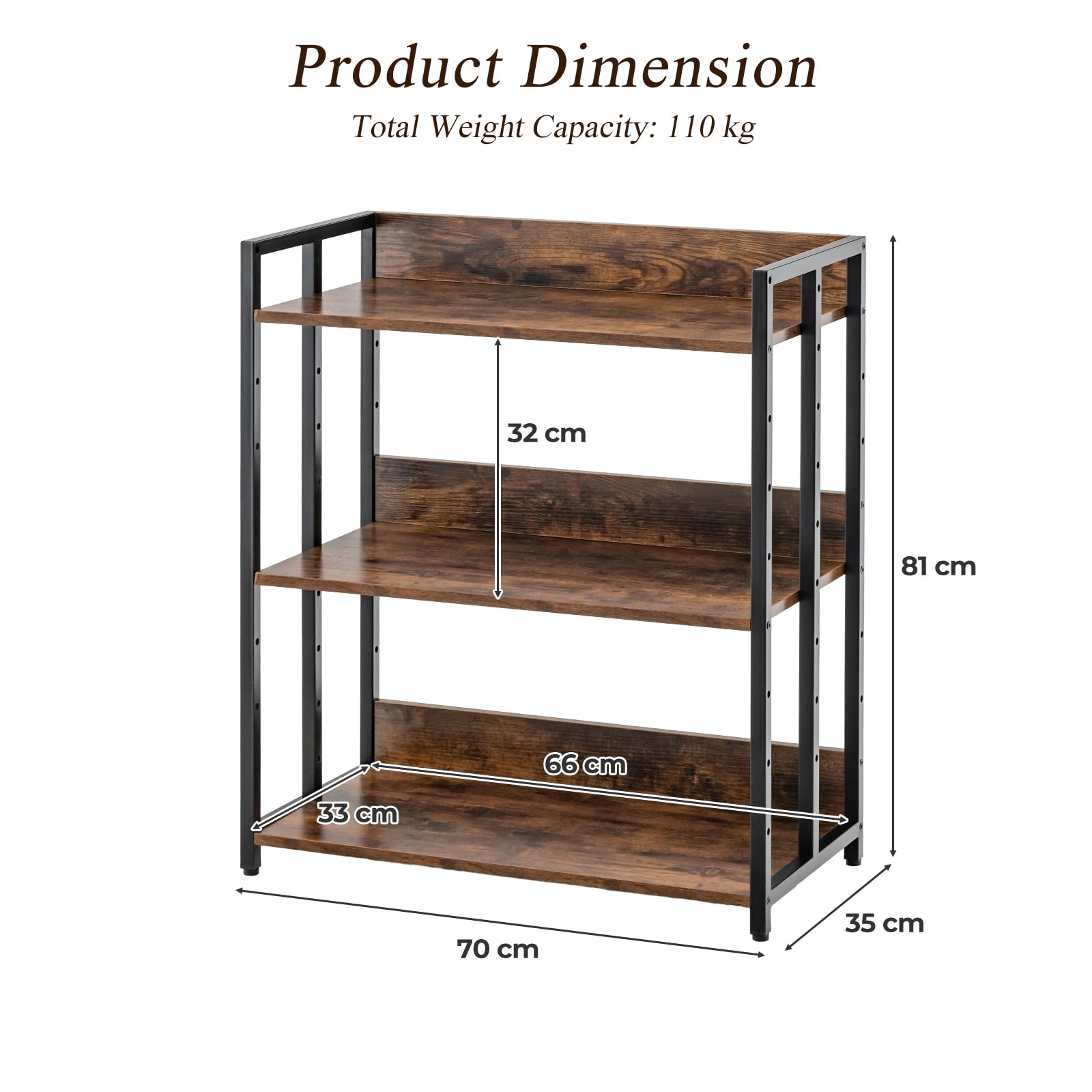 HOMASIS Libreria Scaffale Multiusa a 3/5 Ripiani Regolabili, Libreria Industriale da Terra con Dispositivo Anti-Ribaltamento, Scaffale Angolare da Soggiorno, Studio, Cucina (Marrone, 70 x 35 x 81 cm)