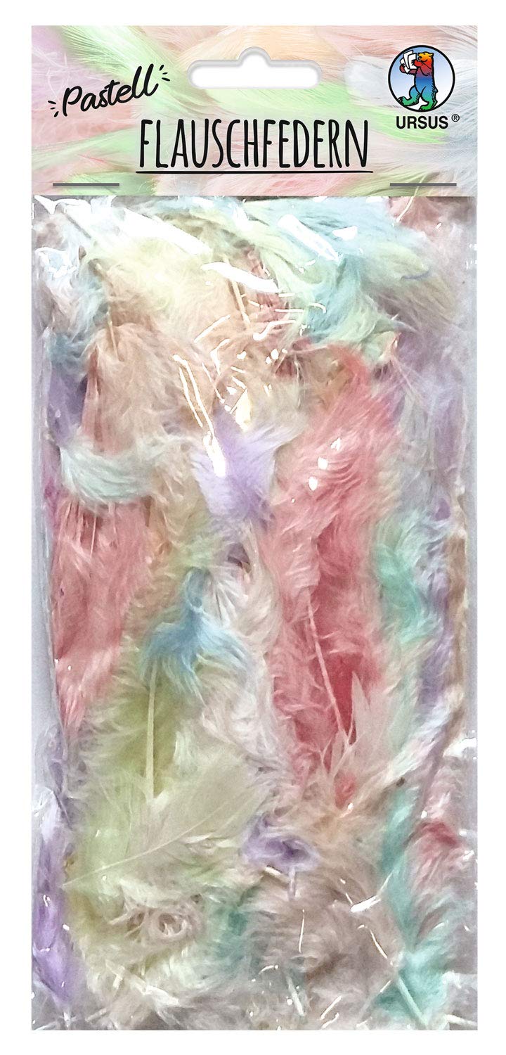 Ursus 39640099 fluffy feathers, pastel, approx. 10-15 cm long, 10 g, for making masks, dream catchers and other accessories, colourful