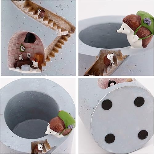 Vista 2 de Segreto - Macetas creativas para plantas suculentas, contenedor de pinceles, decorativas para escritorio, jardín, sala Familia de fuentes Hedgehog