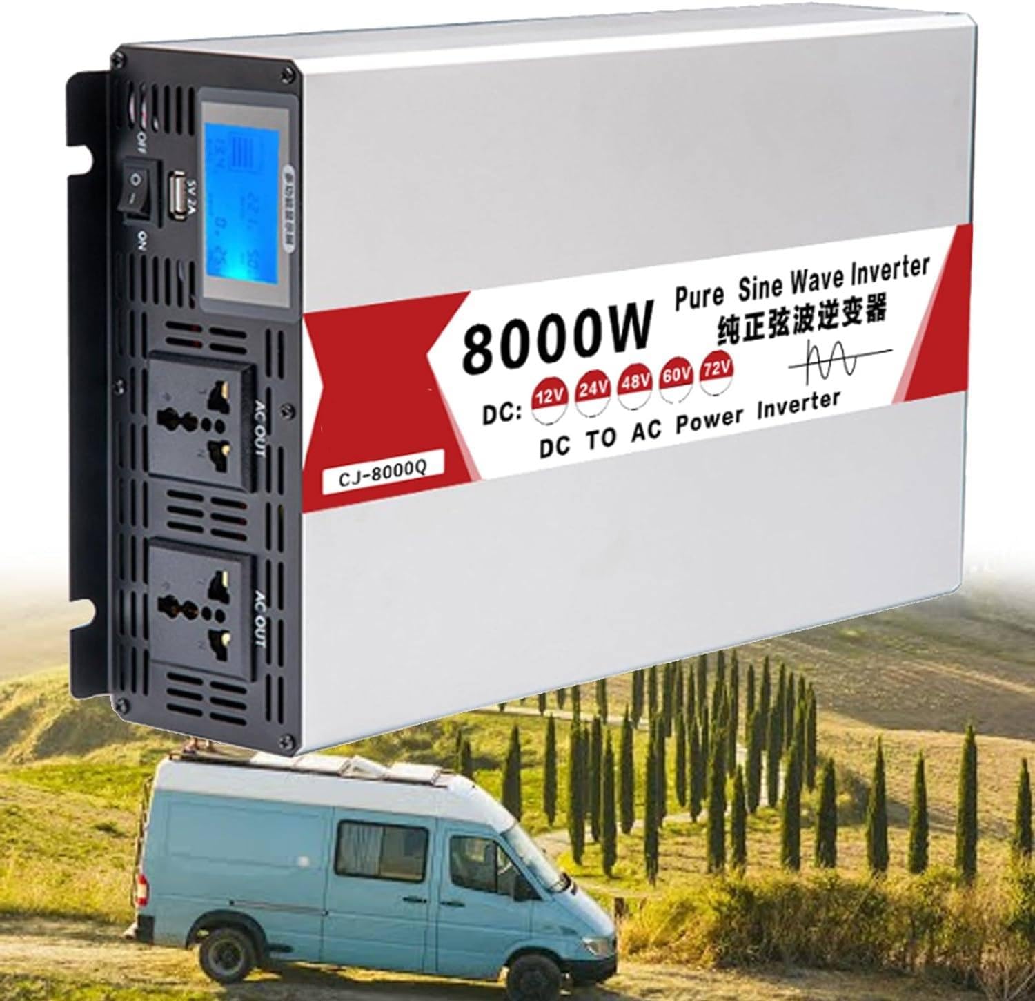 Inversor de Onda sinusoidal Pura 4000/5000/6000/8000w DC 12/24/48/60v Salida de Entrada de CA 110/220v convertidor/inversor de energía Solar con Pantalla 8000W-12Vto110V