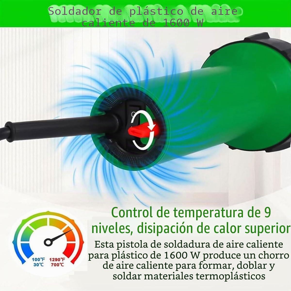 Pistola de soldadura de aire caliente, soldadora manual de plástico PVC variable de 1600 W con boquillas y accesorios para bricolaje mejoras del hogar y pelado de pintura