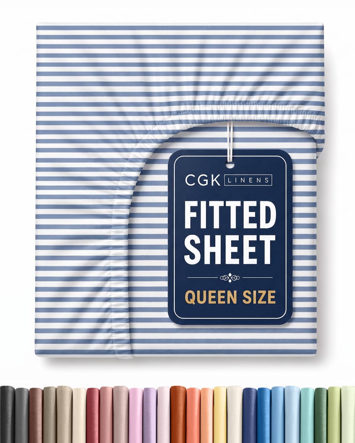 Queen Fitted Sheet - Single Fitted Sheet Only - Deep Pockets - Blue Stripes