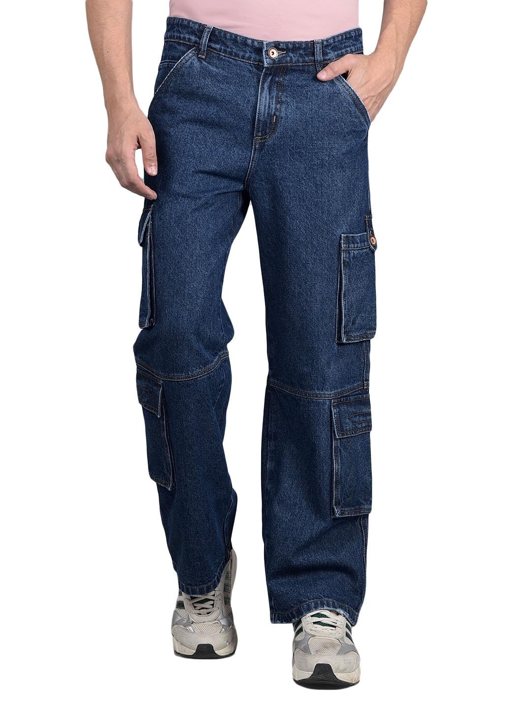 crimsoune club Men's Navy Blue 100% Cotton Baggy Cargo Jeans-picture-17