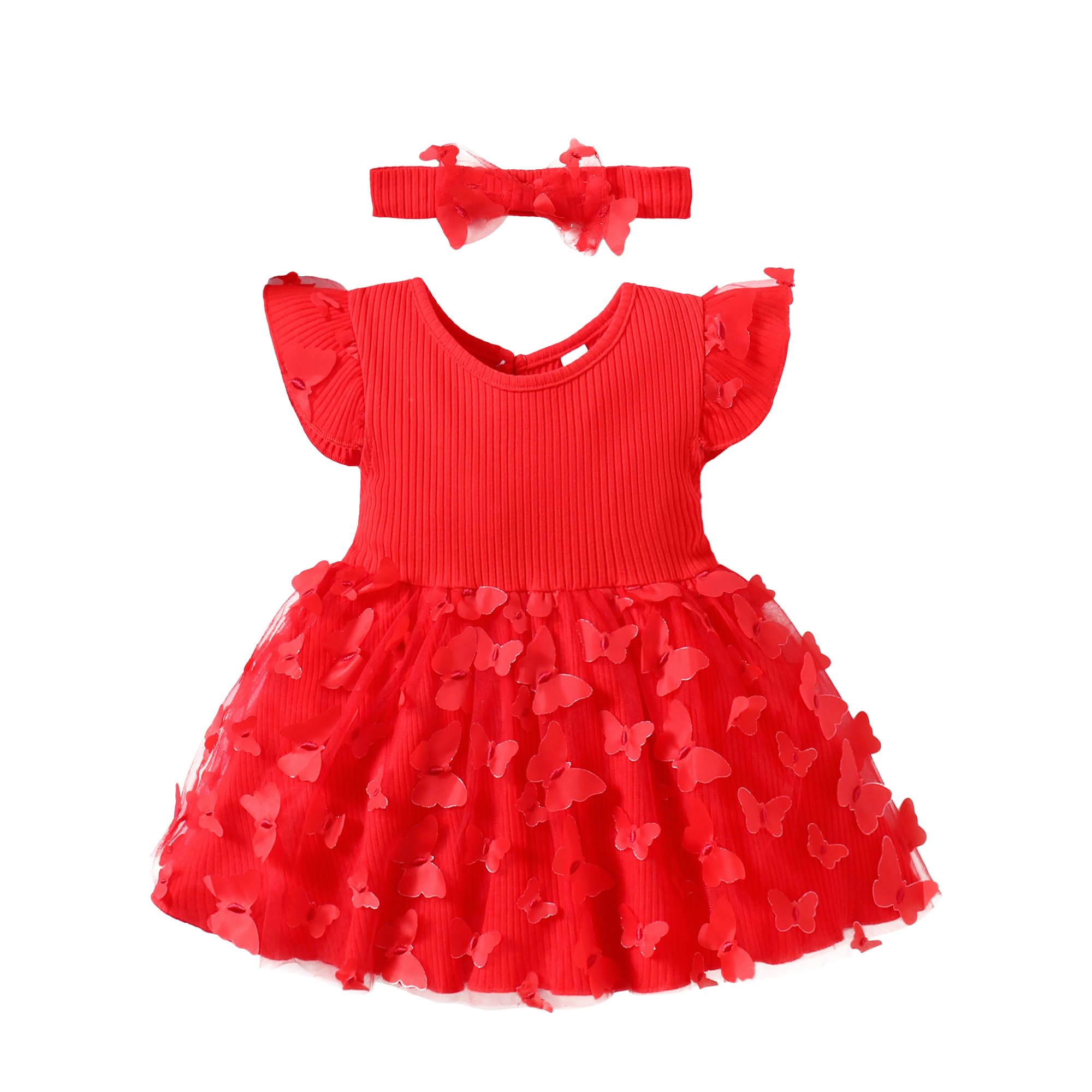 LYSMuch Baby Girl Butterfly Dress Baby Princess Short Sleeve Party Dress