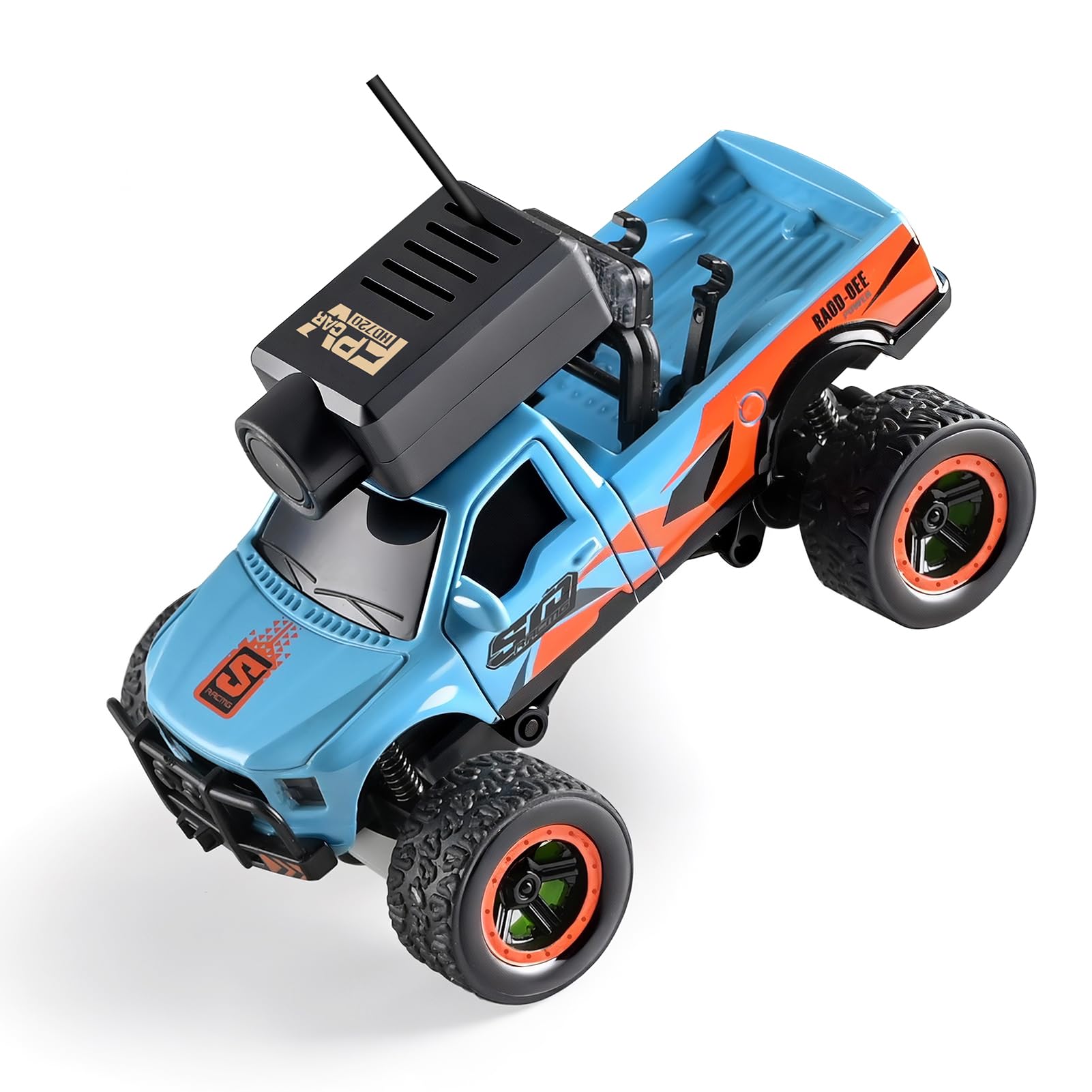 Alomejor Samochód Mini RC 1:64, Zdalnie Sterowany Pojazd Terenowy 2,4G 4WD FPV z kamerą HD, żyroskopem i Diodami LED, dla Dzieci i Dorosłych (BLUE)
