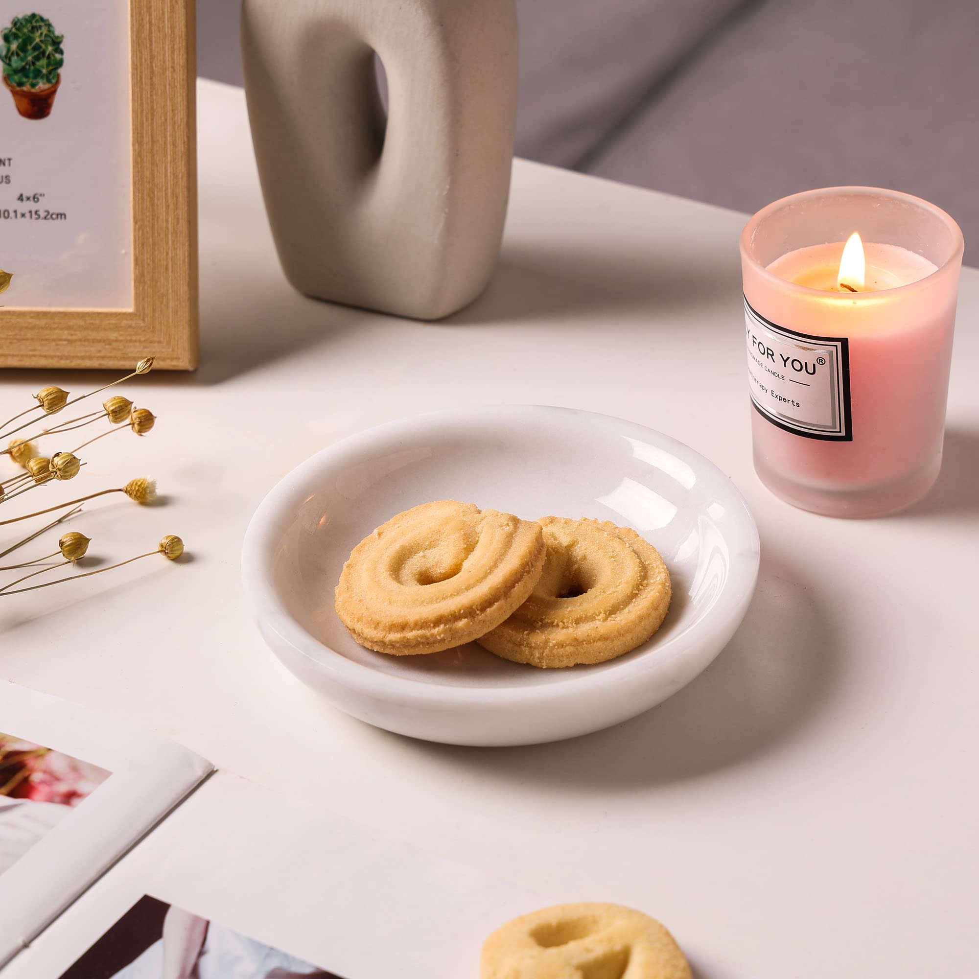 Natural Marble Travertine Ring Dish - 5.5" Jewelry Tray For Nightstand, Keys, Earrings (Pink Marble) - View #9