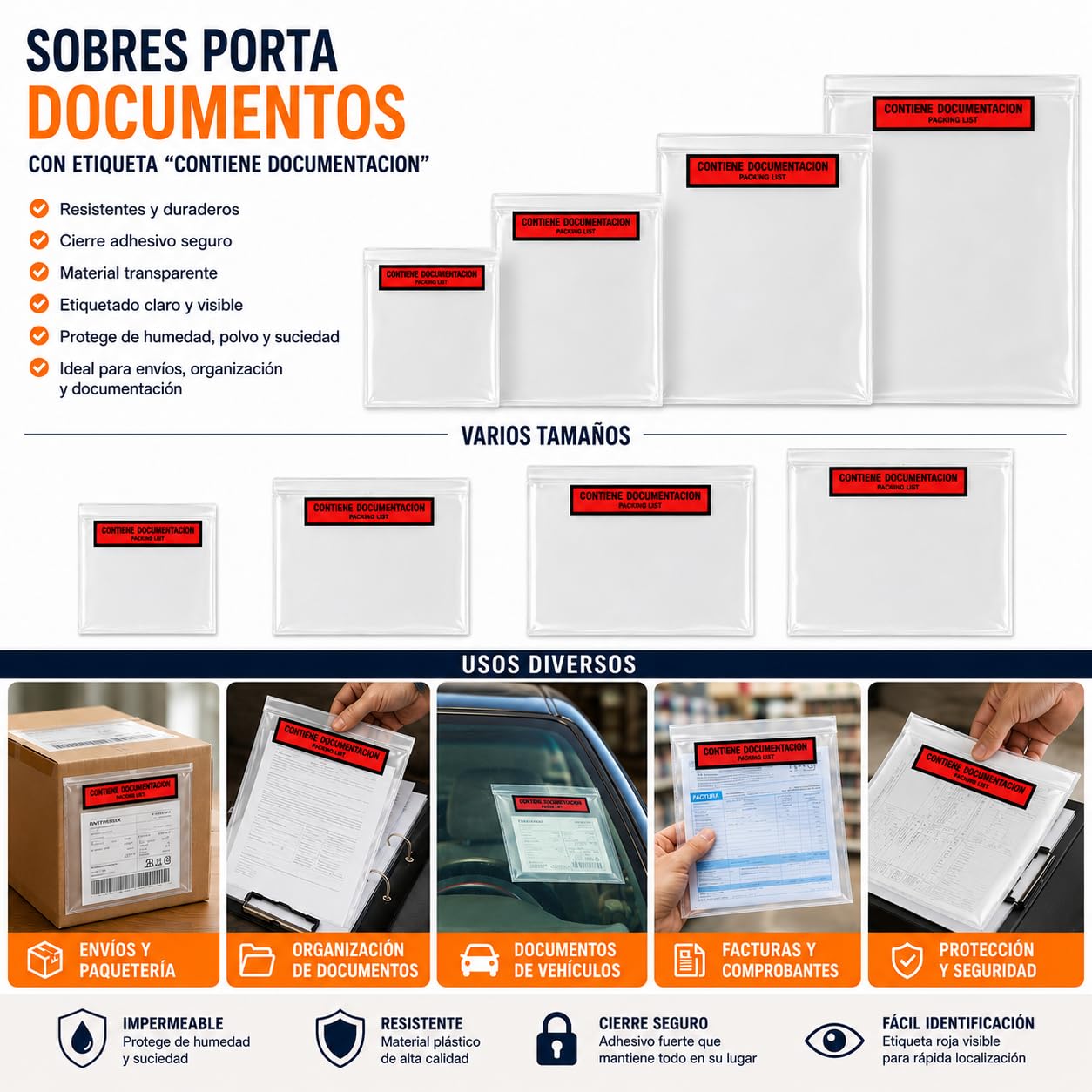 Pack 1000 Sobres Packing List 140x125 mm | Sobres Portadocumentos con Lámina Autoadhesiva | Sobre Envio para Albaranes, Facturas y Documentación | Resistente y Seguro