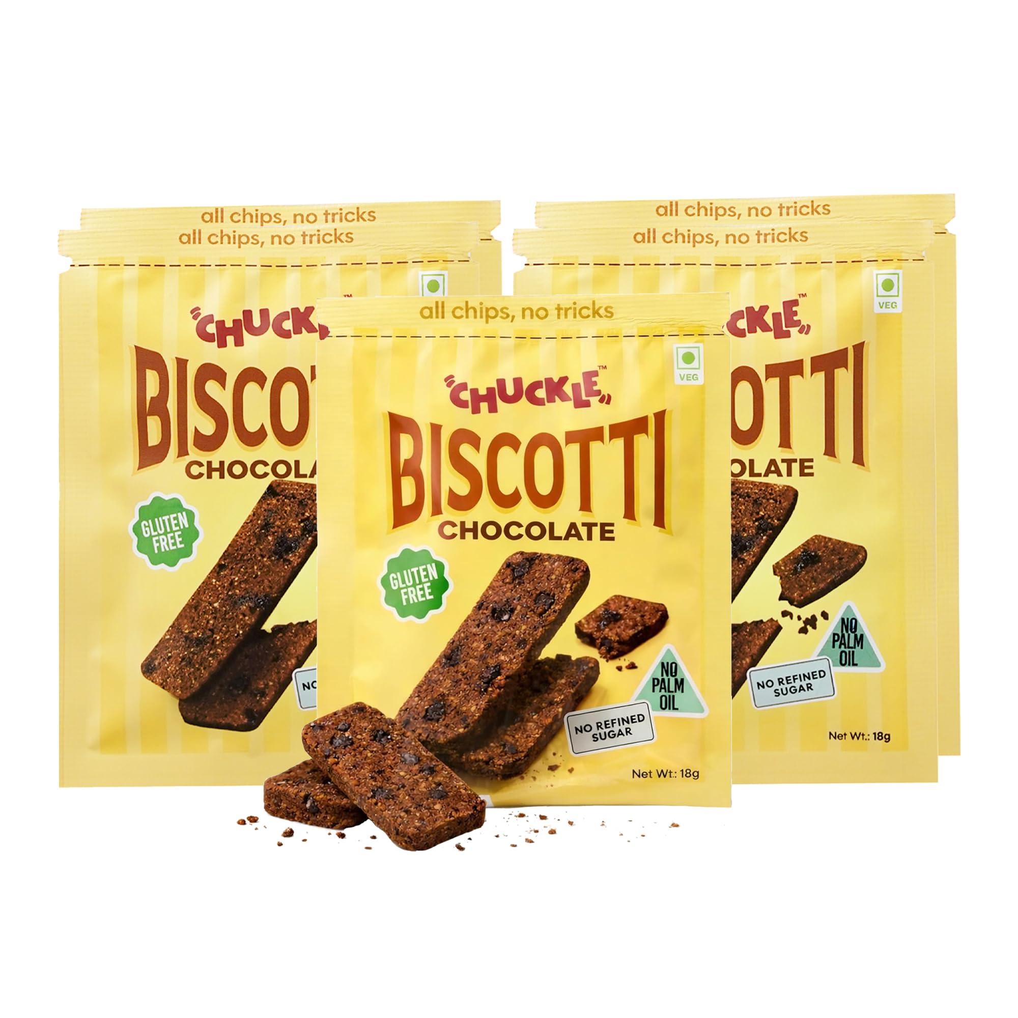 Chuckle Chocolate Chip Biscotti Sticks, Gluten Free, 90g | Made with Oats, Rice & Tapioca Flour, Sweetened with Desi Khand, No Maida No Palm Oil, Crunchy Tea Time Biscuit Snack-image-33