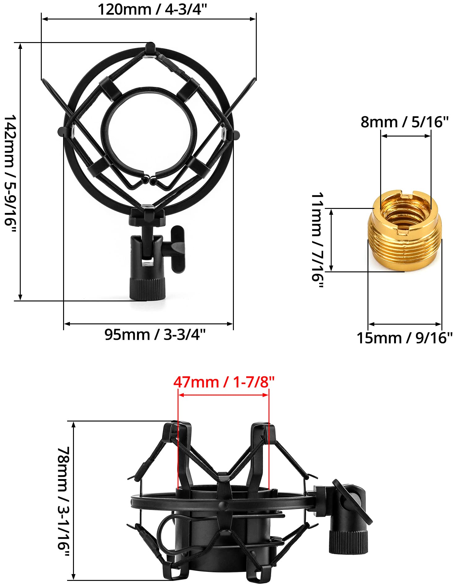 QWORK® Metalowe mocowanie amortyzujące mikrofonu, amortyzujące mocowanie stojaka mikrofonowego zmniejsza wibracje dla mikrofonu o średnicy od 45 mm do 50 mm (czarny)