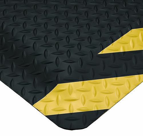 Vista 8 de Alfombrilla antifatiga Wearwell PVC 414 ultrablanda, de disco diamantado, para labores pesadas, Negro / Amarillo, 1
