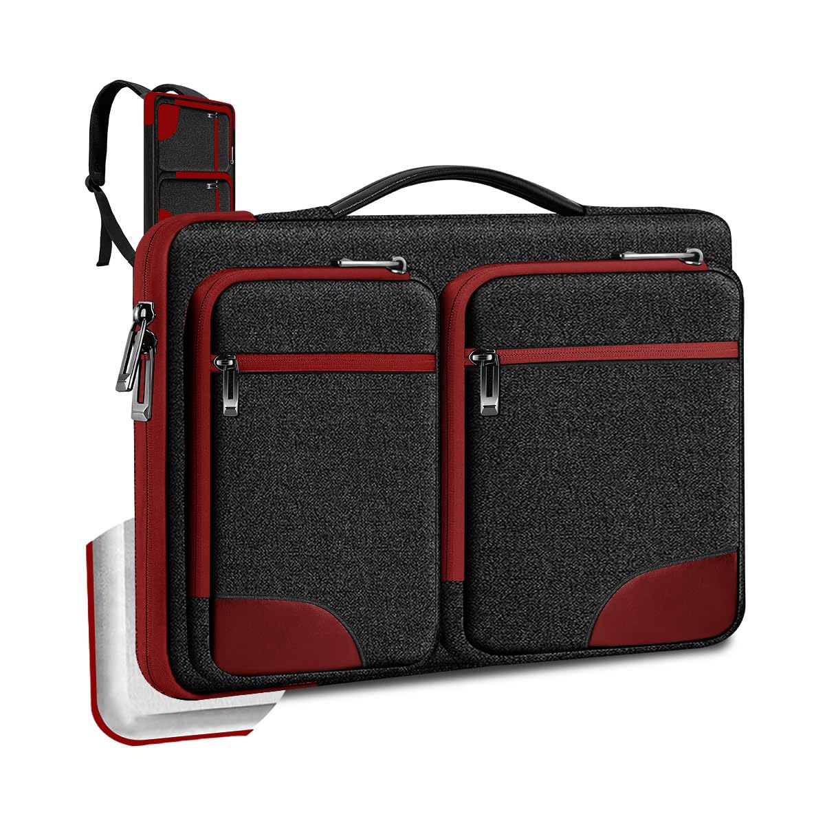 Funda para Portátil 15"-15,6"-16" Sleeve con Asa y Correas Ocultas, Compatible con MacBook Neo Pro Air 16"/15", Maletín para PC con Protección 360° y 4 Bolsillos para Accesorios,Rojo