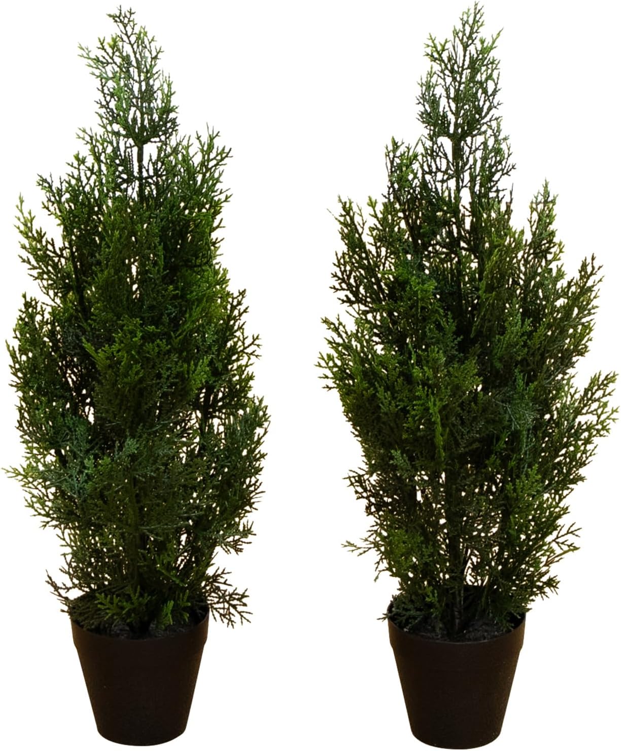 Nearly Natural 2ft UV Resistant Artificial Cedar Pine Tree - Indoor/Outdoor Faux Greenery Decor, Set of 2, Deep Green Cedar Leaves, No Maintenance Required, Ideal for Home, Garden, Office