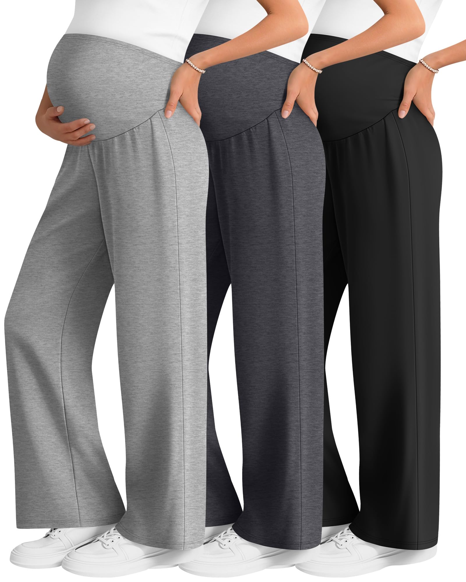 3 Pack Womens Maternity Lounge Pants Wide Leg Over The Belly Pregnancy Pajama Pants Loose Casual Trousers
