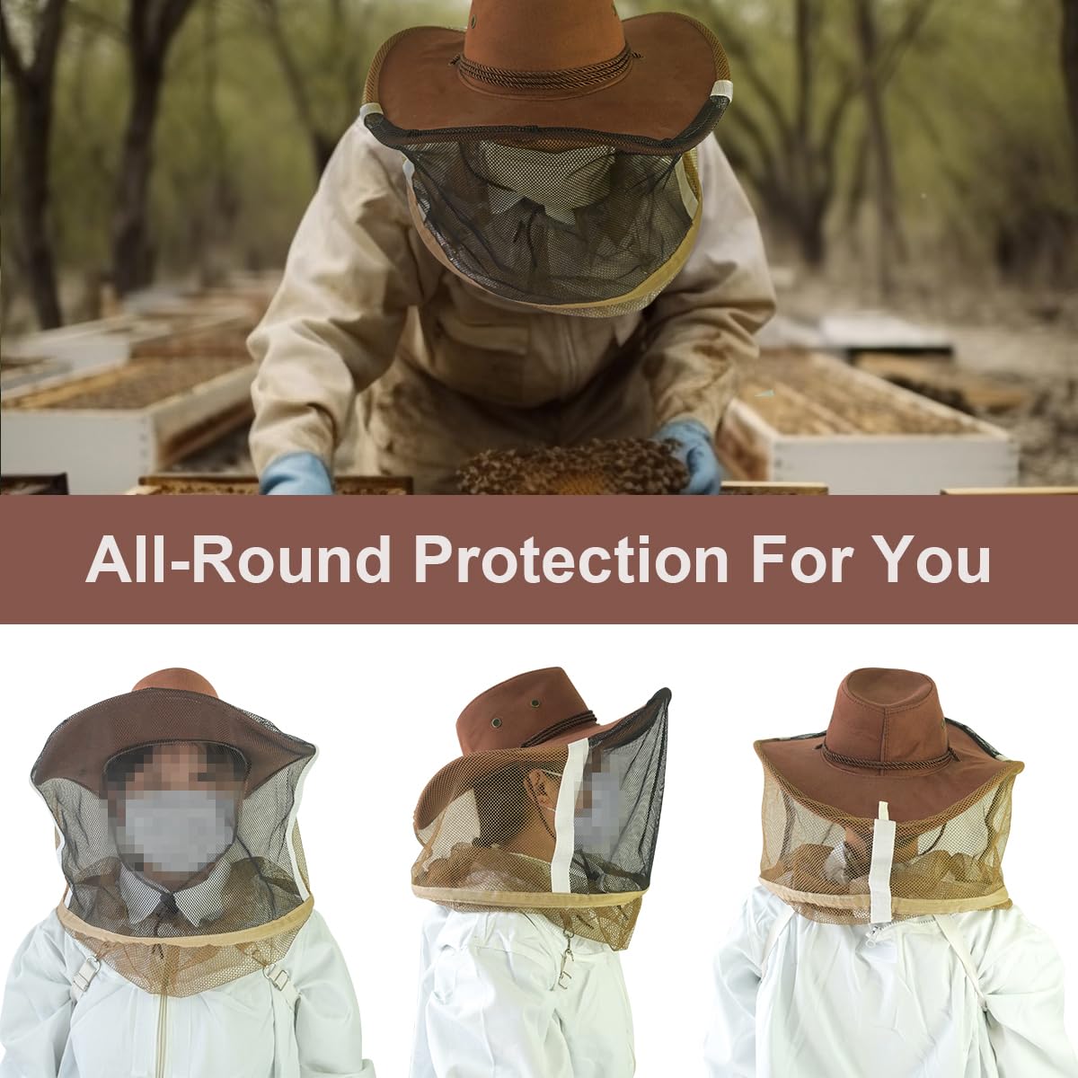 Beekeeping Cowboy Hat, Set of Beekeeping Hat with Goatskin Gloves and Stainless Steel Hive Scraper Tools, Professional Beekeeper Hat Beekeeping Equipment Beekeeper Hand Tool