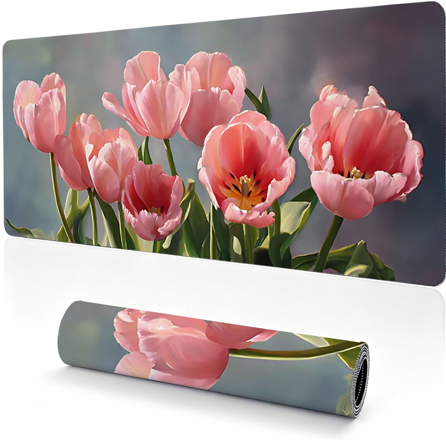Tappetino Mouse Gaming XXL, Mousepad 1200x600x4mm rosa tulipano 0x0-151 | Tappetino Scrivania con Base in Gomma Antiscivolo Bordi Cuciti per Computer, PC, Migliora la Precisione e la Velocità