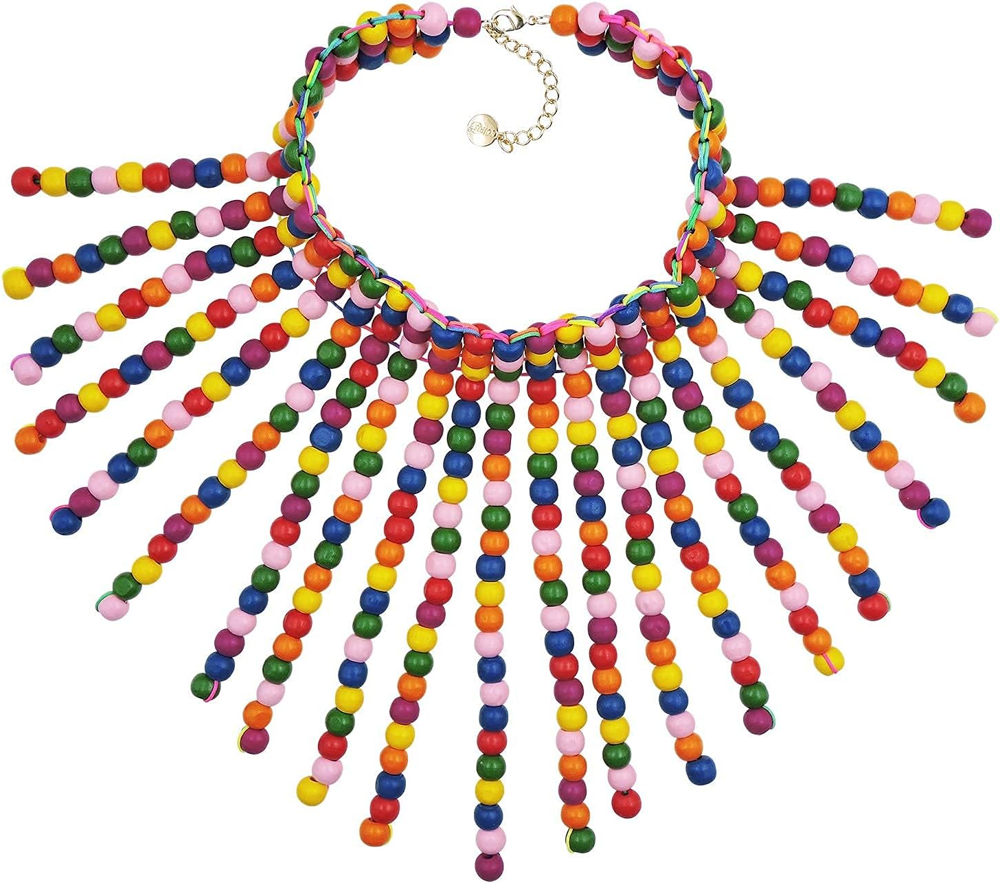 Boho African Wooden or Acrylic Beaded Bib Statement Necklace Strands Layered Cluster Chunky Collar Choker Wood Necklace for Women Fashion Costume Jewelry - Image 6