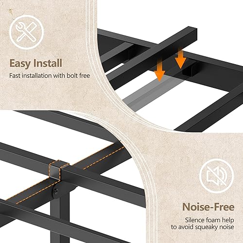 Miniatura 17 de Furnulem Base de cama matrimonial con luces LED, cabecero con estación de carga y puerto USB, plataforma tapizada, soporte de metal, no necesita