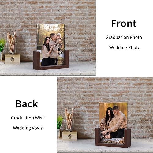 Miniatura 2 de PETAFLOP Marco de fotos de 5 x 7 pulgadas, marcos de fotos rústicos de doble cara con base de madera en forma de U para exhibición de fotos de 5 x 7