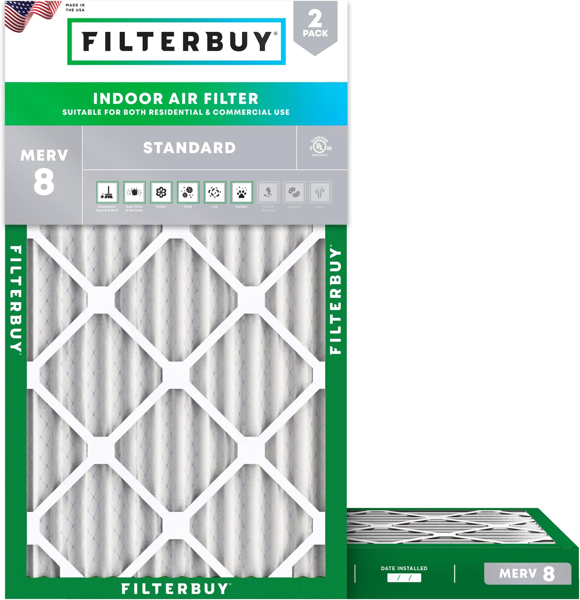 10x25x2 Air Filter MERV 8 Dust Defense (2-Pack), Pleated HVAC AC Furnace Air Filters Replacement (Actual Size: 9.50 x 24.50 x 1.75 Inches)
