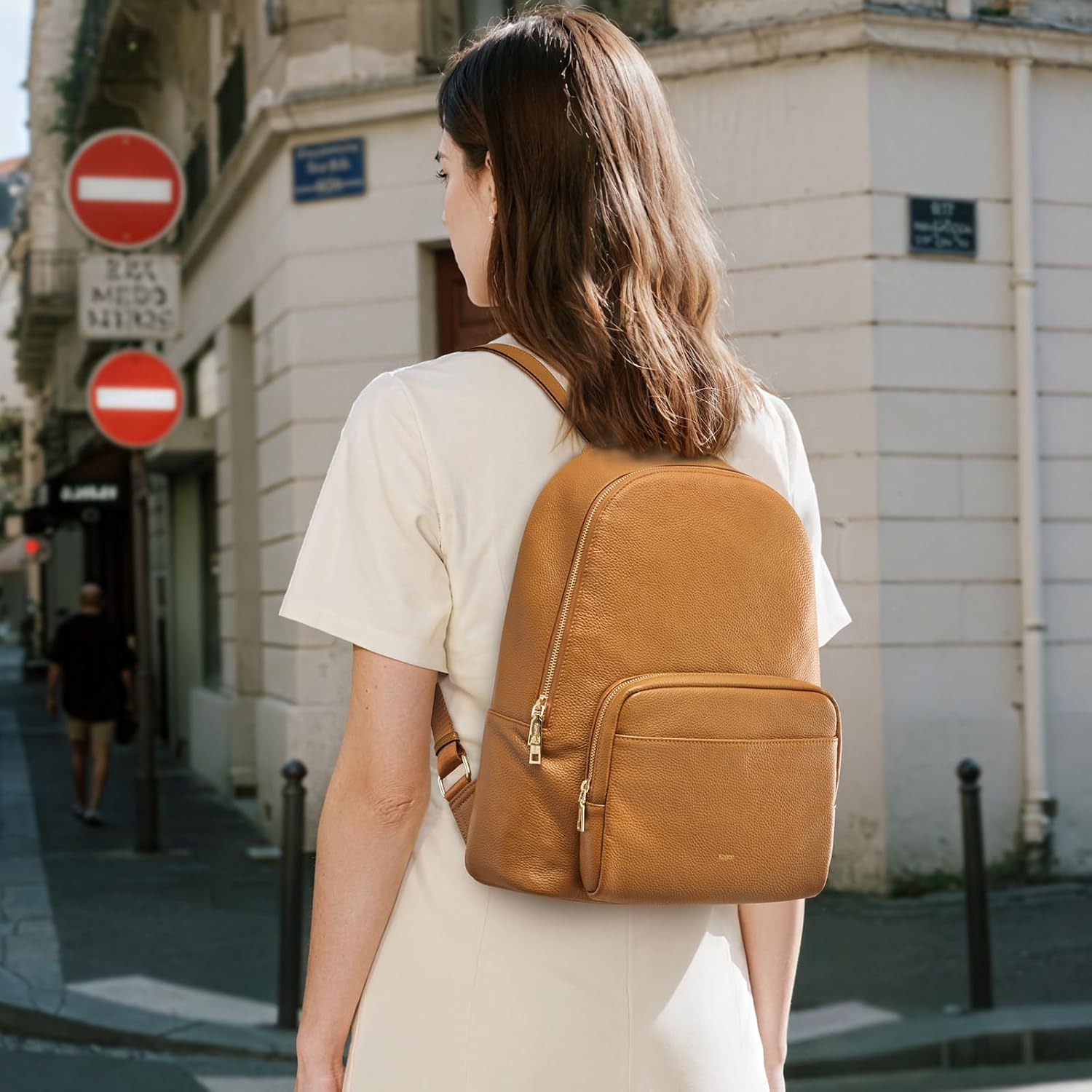 Kattee Leather Backpacks for Women,Fashion Multi-fuction Bag with Card Zipper Bag Attached at the Back for Travel Work Shopping and School, Brown - Image 8