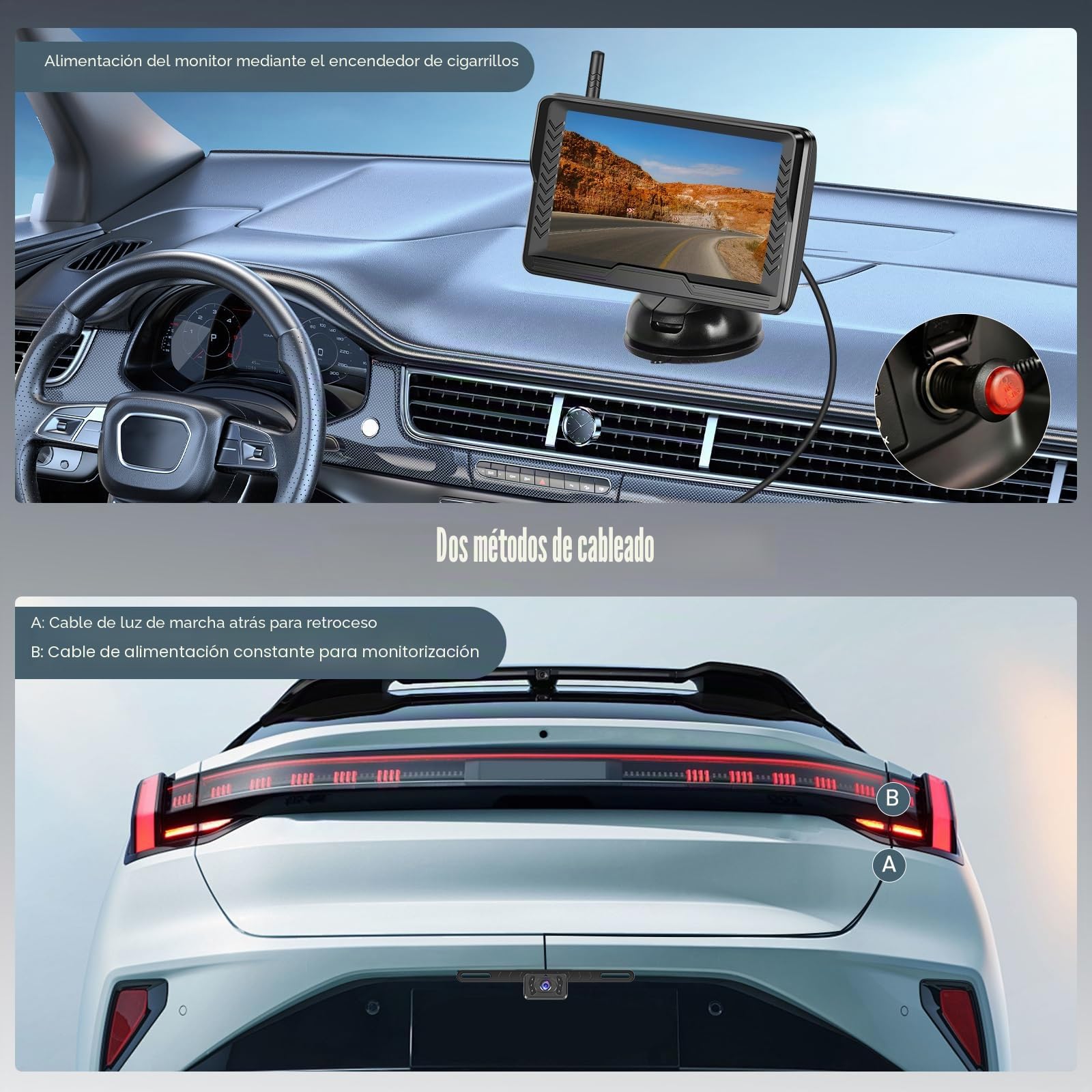 Kit de Cámara de Retroceso Inalámbrica con Monitor LCD de 5 Pulgadas AHD, Visión Nocturna Superior, Impermeable IP69, 12V para Coche, Camión, Furgoneta y Remolque