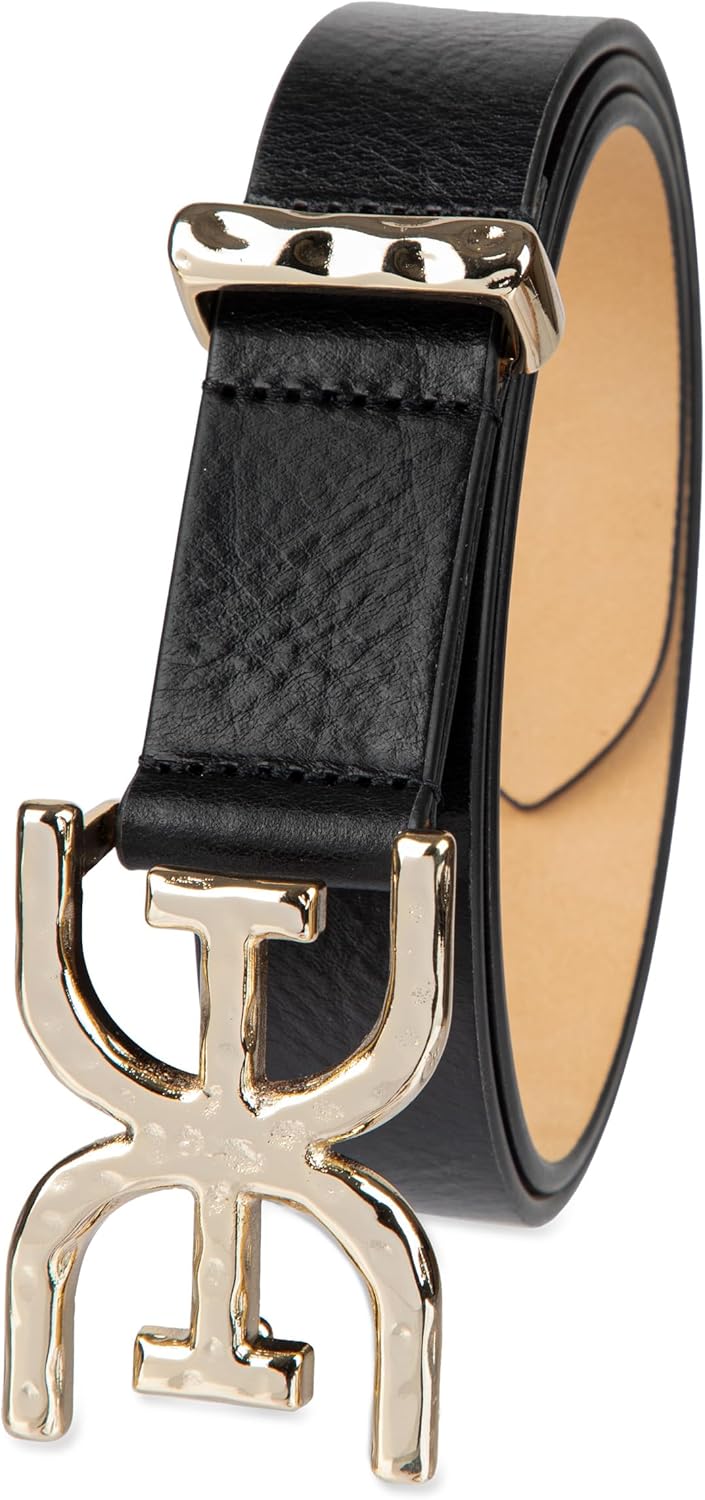 Sam Edelman womens Double-e Plaque Logo Hammered Buckle and Loop Leather Belt for Jeans, Dresses and Trousers - Image 2