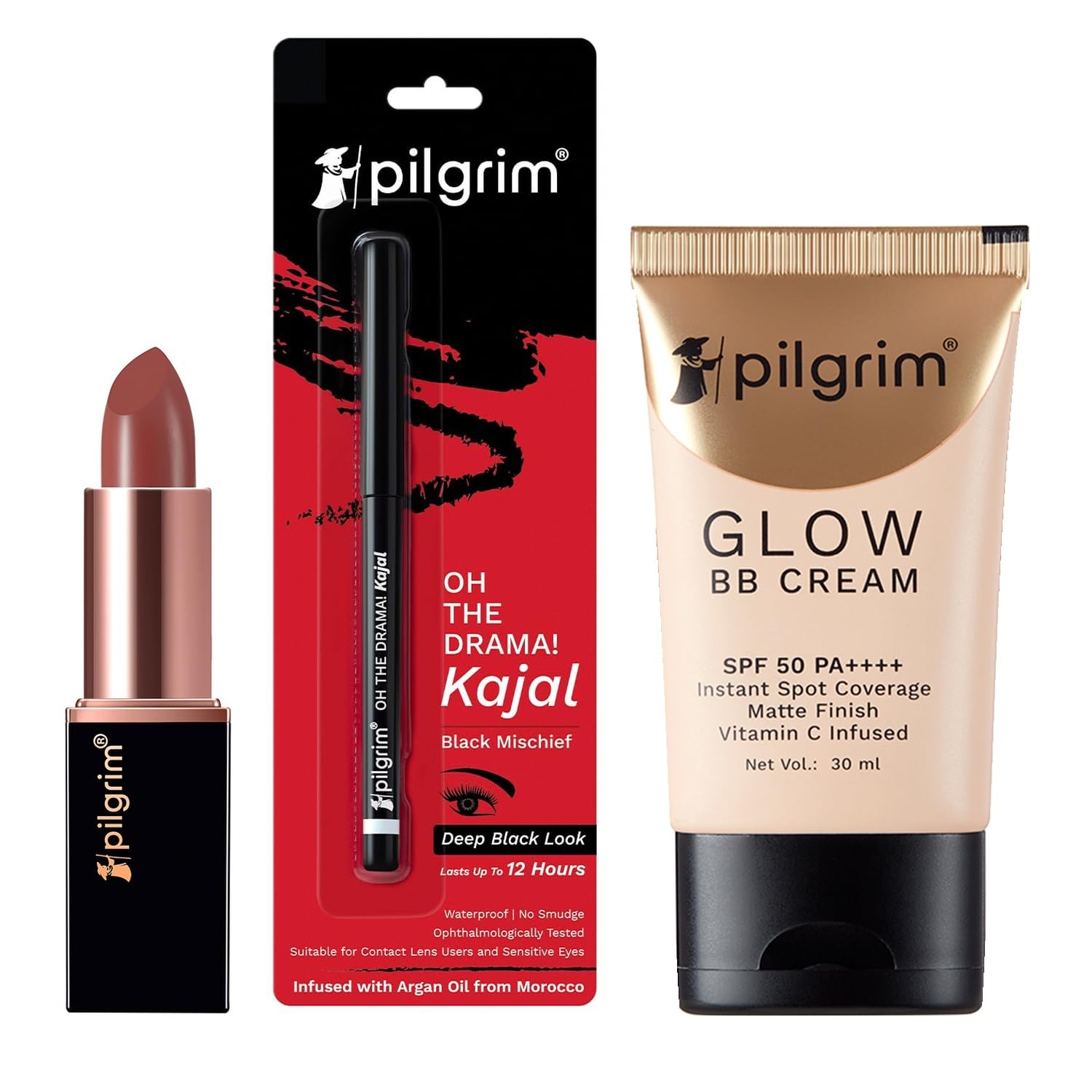 Pilgrim 3-In-1 BB Cream, Kajal & Matte Lipstick Everyday Makeup Kit | Waterproof Kajal, Velvet Matte Lipstick, BB Cream for Natural Glow, Long-Lasting Makeup, Rakhi Gift for Sister-image-46