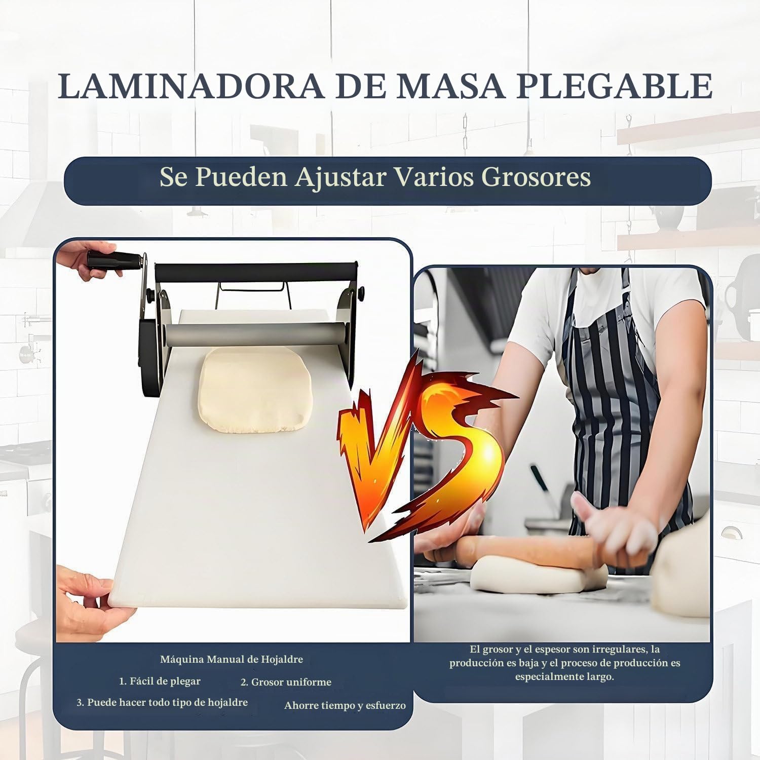 Laminadora de Masa Manual, Máquina para Hojaldre con Grosor Ajustable 0.5-27mm, para Cruasanes, Pizza y Pasta, Uso Profesional en Panadería y Doméstico para Fondant y Mazapán