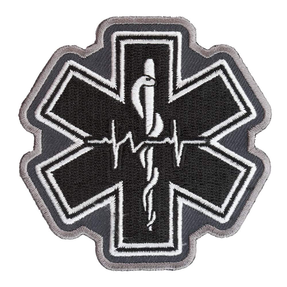 PatchStopStar Of Life Black Pulse Patch, Medical Profession Patches, Black & White, Small