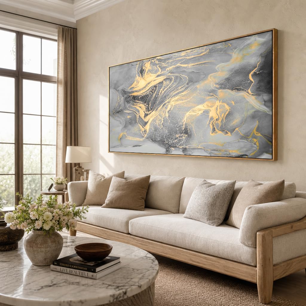Wall Art Abstract Canvas Painting Gray Wall Decor Fluid Ink Modern Artwork for Living Room Bedroom Dining Room Home Office Decor 30"x60" with Framed