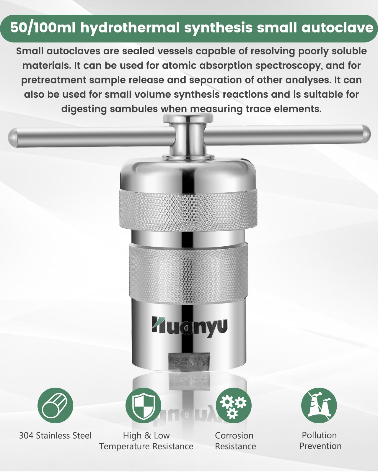 Huanyu 220°C 6MPa Autoklavenreaktor Hochdruck Hydrothermische Synthese Digester 304 Edelstahl für starke Säure, organische Lösungsmittel unlösliche Substanz, 50ml, 1