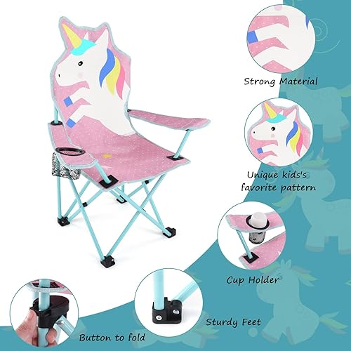 Miniatura 4 de KABOER Silla plegable de césped y camping para niños al aire libre con portavasos y bolsa de transporte, sillas de camping para niños para viajes al