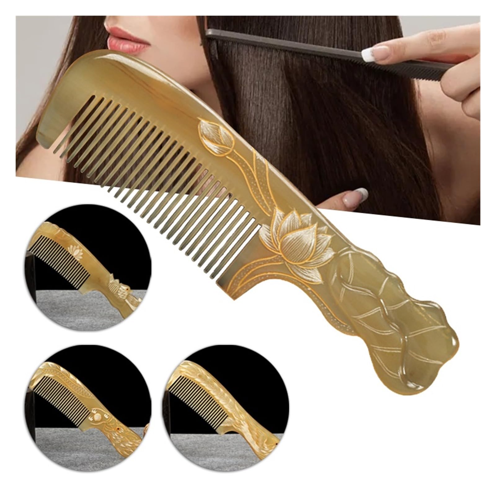 Amazon.co.jp: 木製ヘアコーム 彫刻ホーンコーム帯電防止 U 字型